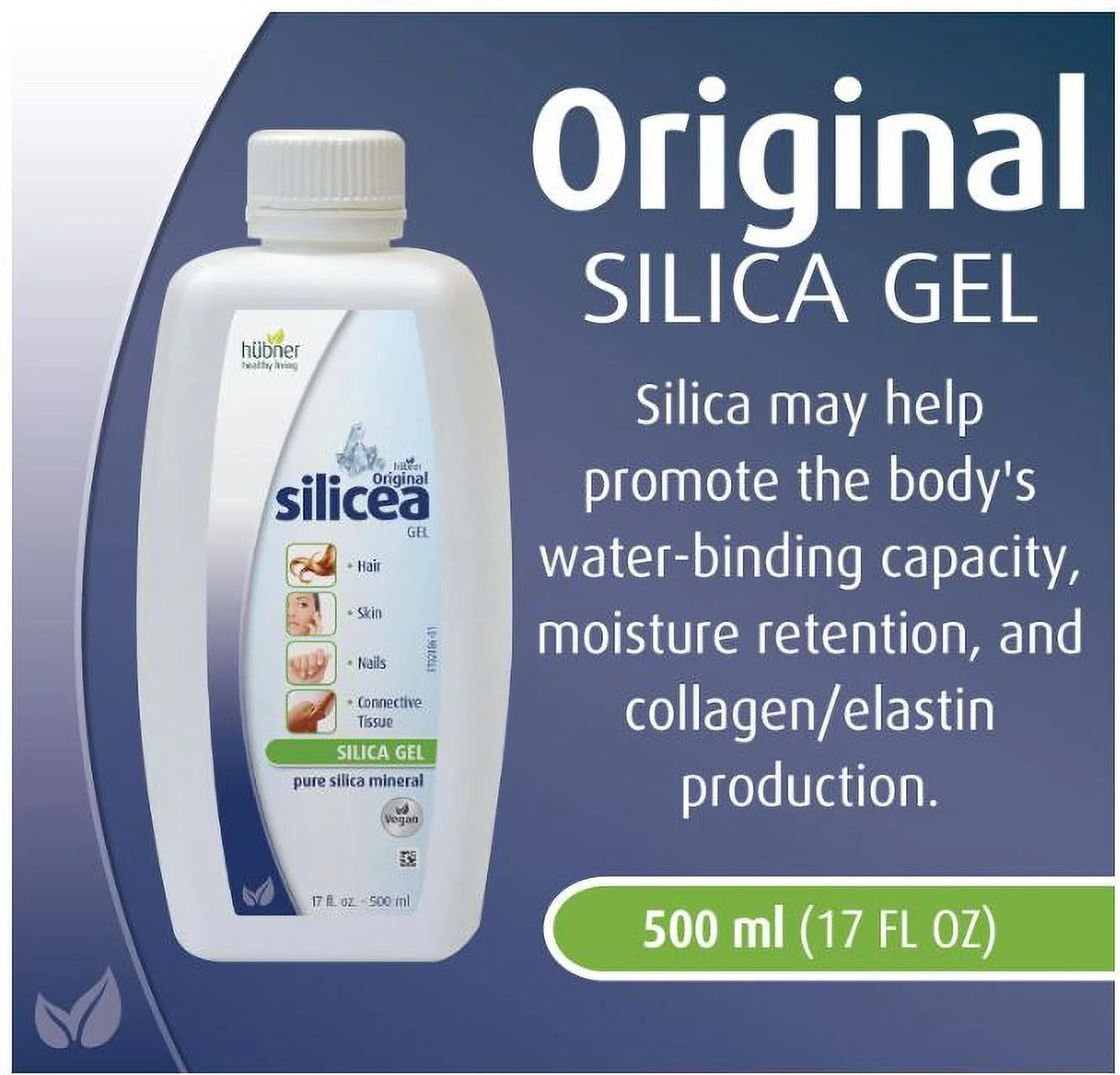 Hubner Original Silicea Gel 17 fl oz / 500 ml for Hair, Skin, Nails, and Connective Tissue, Pure Colloidal Silica Gel Formula, No Additives or Preservatives