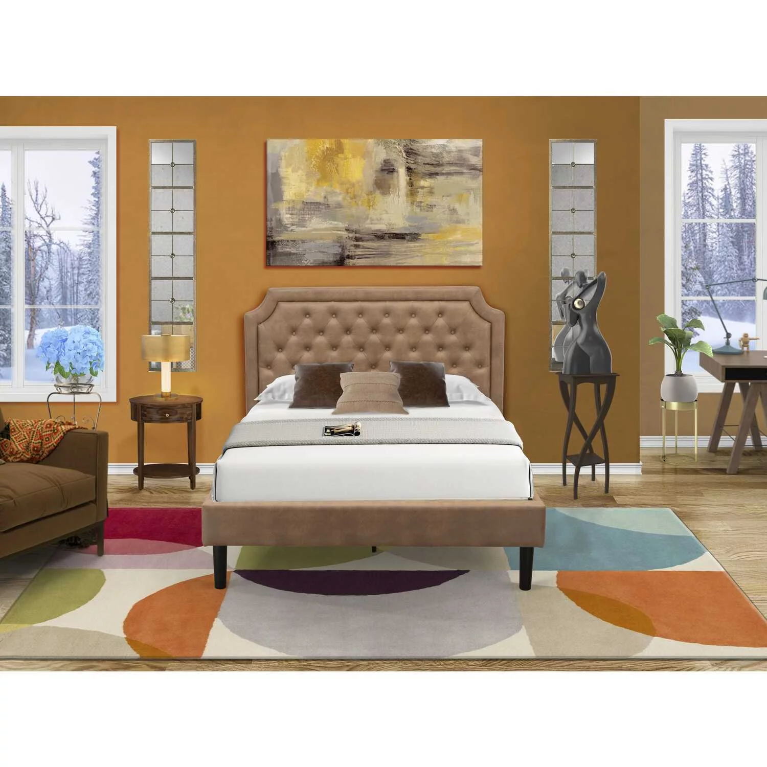 East West Furniture Granbury 2-Piece Wooden Full Bedroom Set in Brown/Walnut