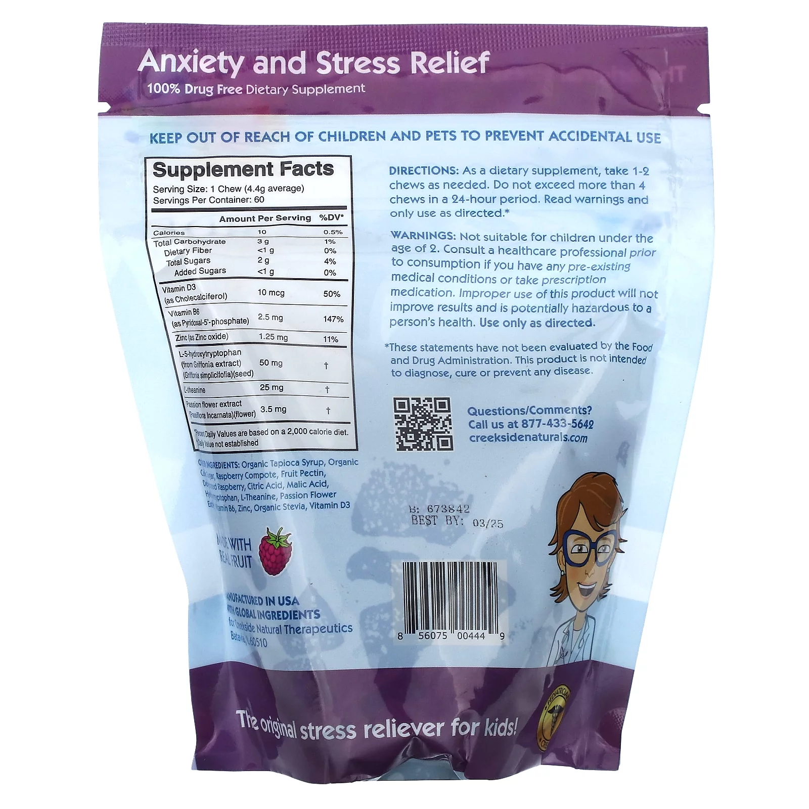 Creekside Natural Therapeutics Children's Anxiety Comfort, Raspberry, 60 Fruit Chews