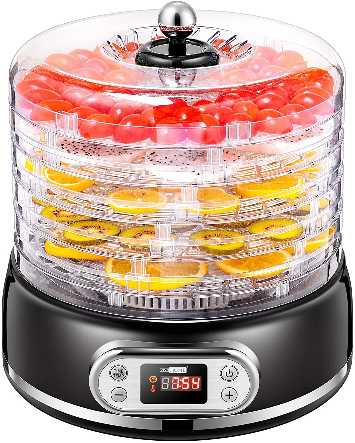 VIVOHOME Electric 400W 5 Trays Round Food Dehydrator Machine with Digital Timer and Temperature Control for Fruit Vegetable Meat Beef Jerky Maker BPA Free, Black