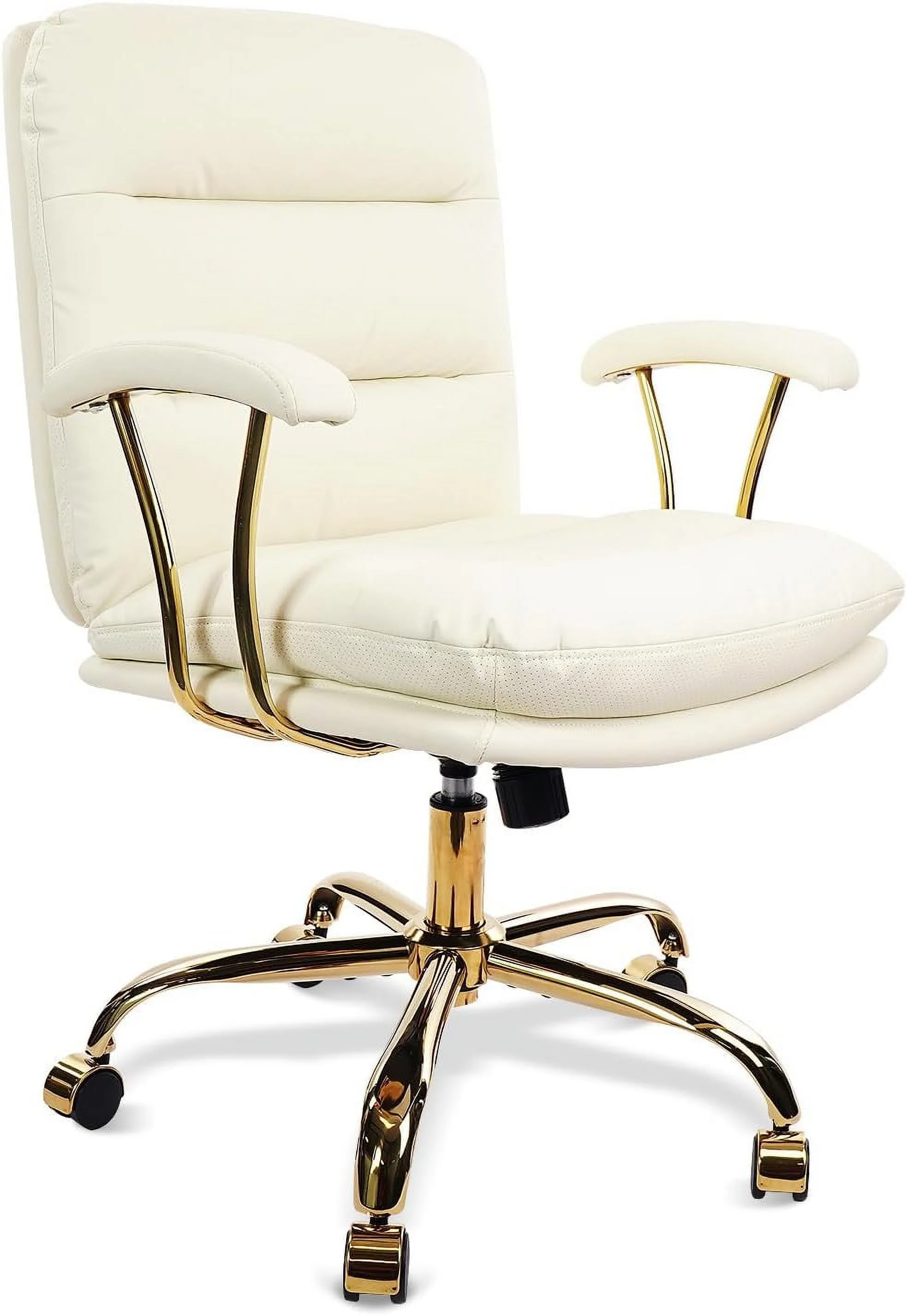 Office Chair Desk Chairs with Wheels and Arms, Leather Computer Chair for Home Bedroom Office, Chair Gold Caster  up to 300lb