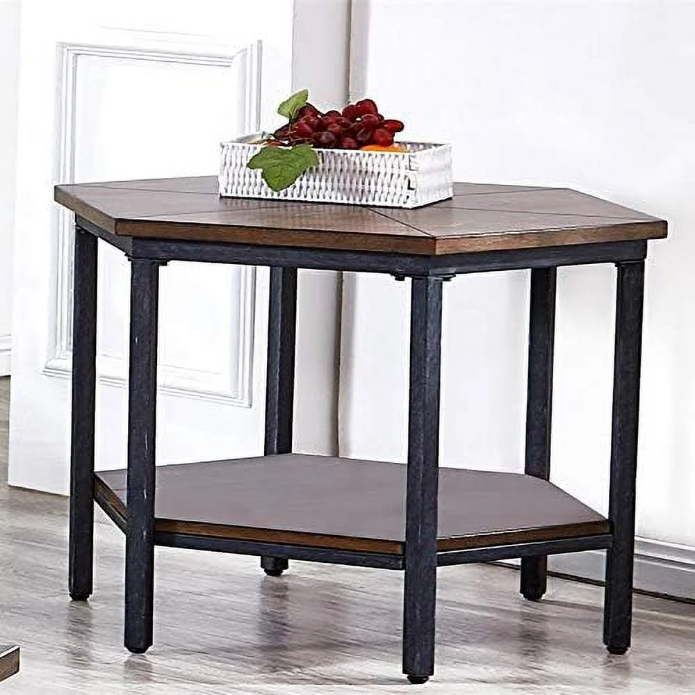 Transitional Metal Hexagon End Table in Chocolate