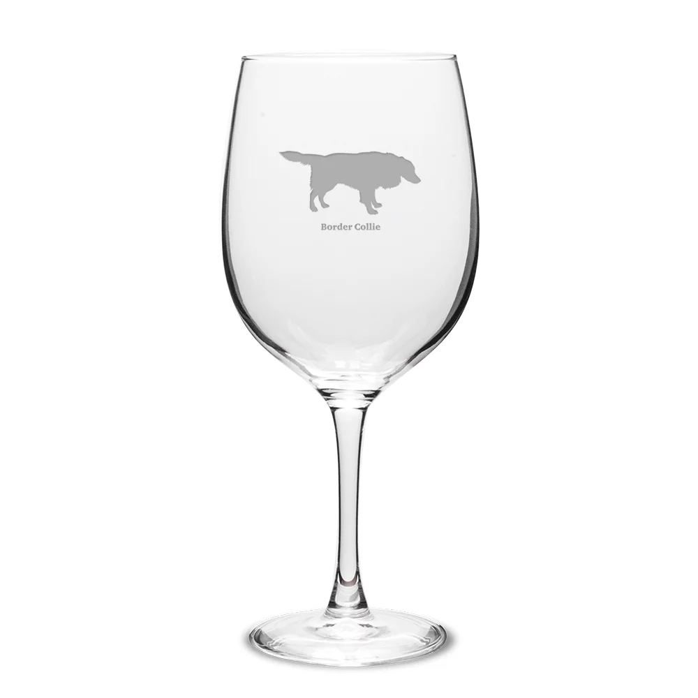 Border Collie Deep Etched 19 oz Classic Red Wine Glass