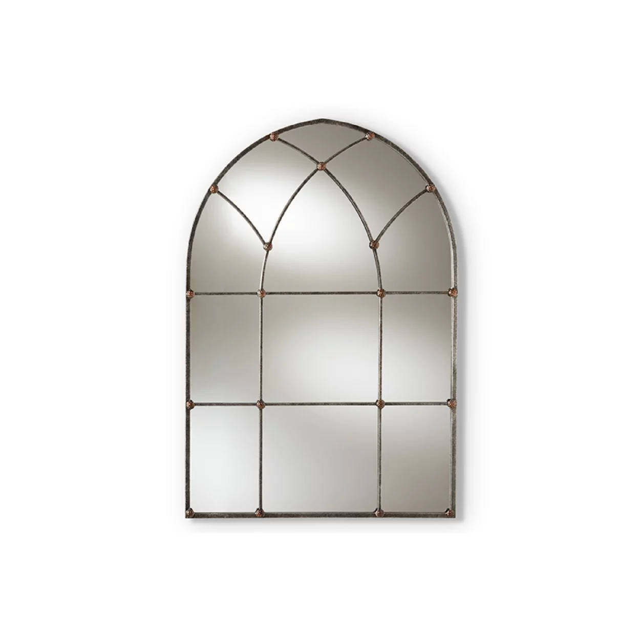 Baxton Studio Tova Vintage Farmhouse Antique Silver Finished Arched Window Accent Wall Mirror,Wholesale Interiors