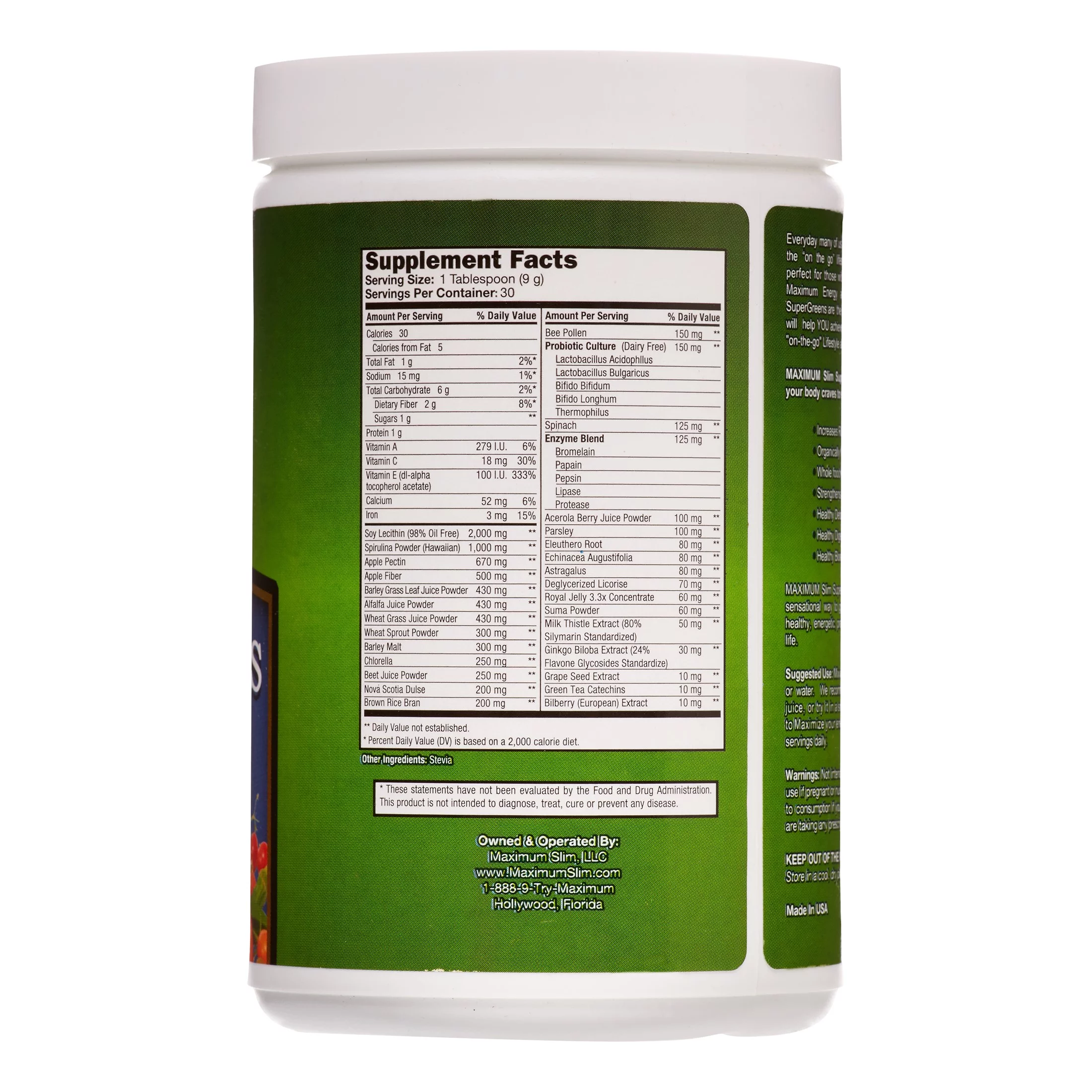 Maximum Slim Fat Burning Supergreens with 27 Natural nutrients for Maximum Energy and Maximum Health, 270 gm