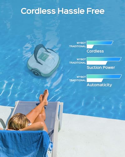 WYBOT Cordless Robotic Pool Cleaner, Automatic Pool Vacuum, Powerful Suction, Dual-Motor, for Above/In Ground Flat Pool