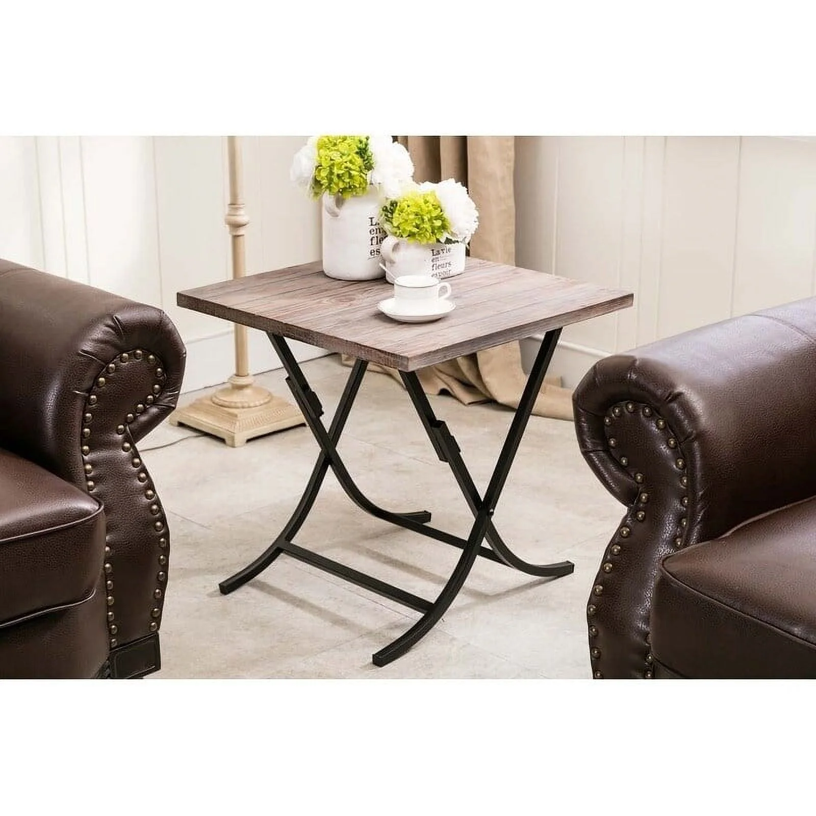 Miriam Folding Industrial Wood and Metal End Table