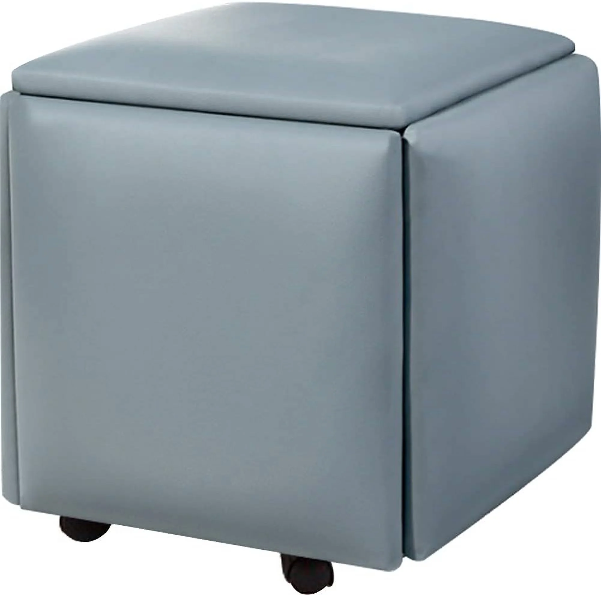 1 PU Leather Seating Cube with Swivel Casters Stackable Sofa Chair Stool Nesting Ottoman Stool Movable Footstool Dressing Chair for Living Room Bedroom(Gray,Large)