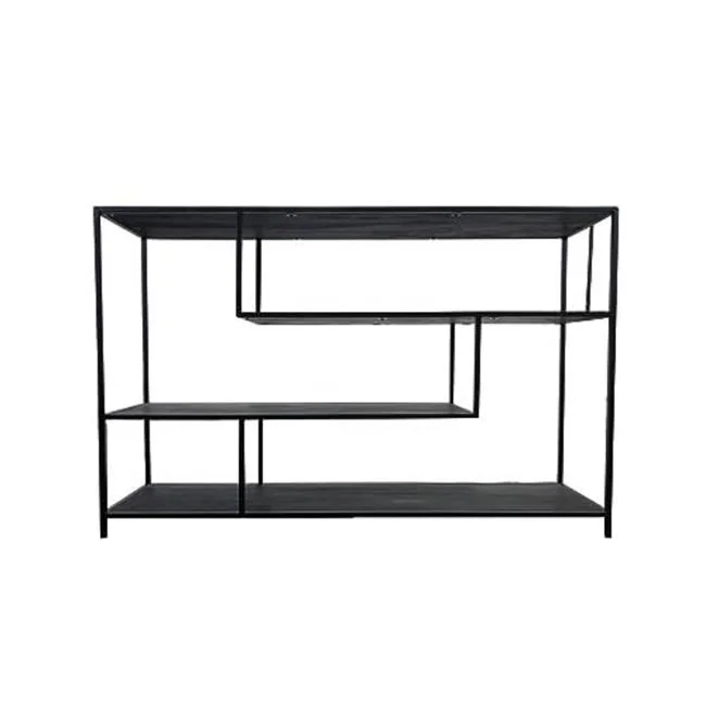 35 x 55 x 14 in. Kel Modern Bookcase with 3 Open Wood Shelves & Jet Black Metal Frame