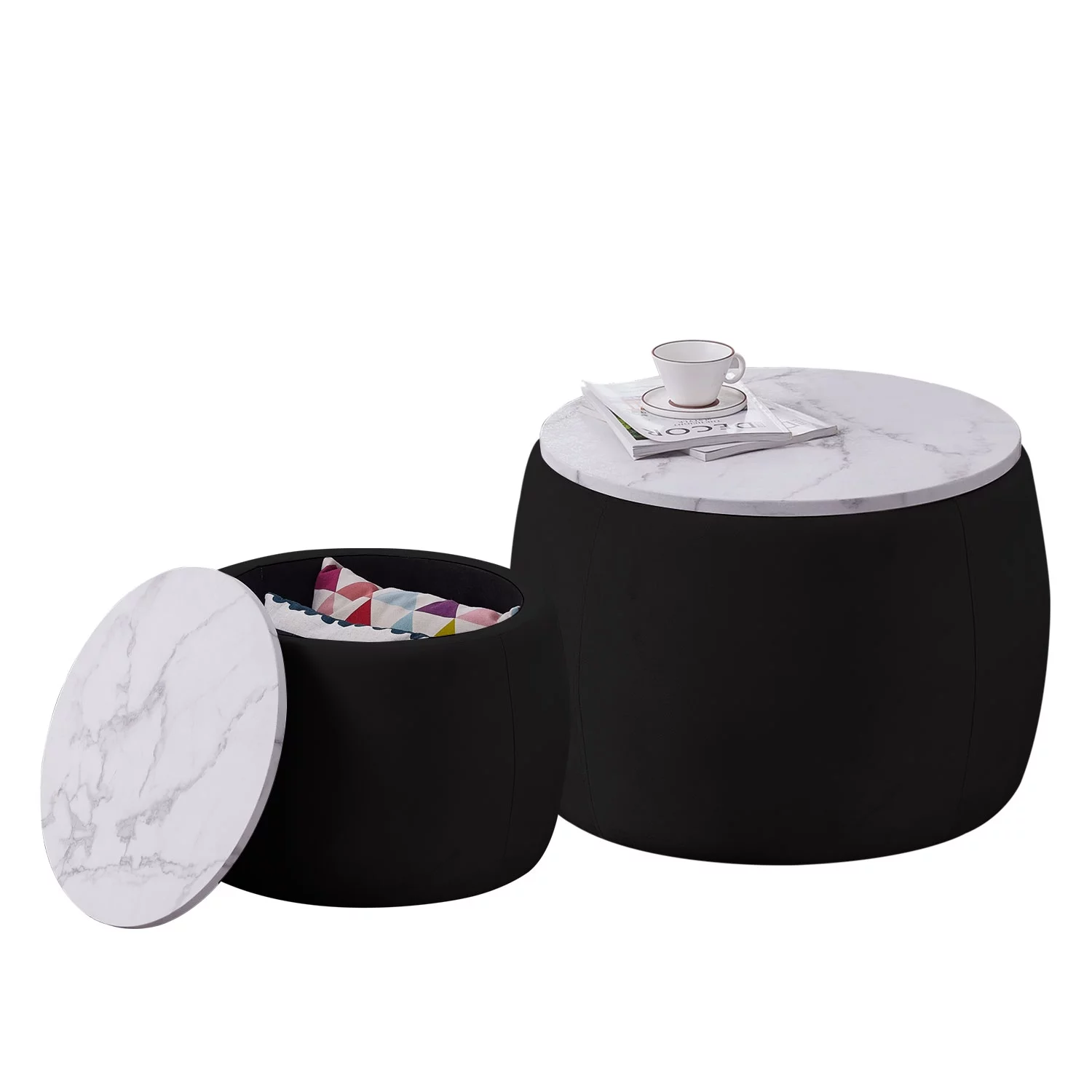 CoSoTower Set of 2 End Table with Storage, Round Accent Side Table with Removable Top for Living Room, Bedroom, Black