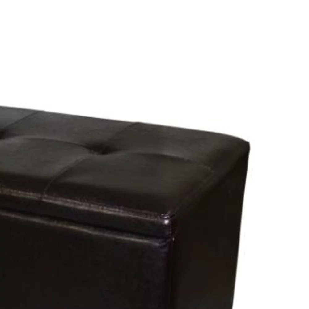 Wooden Shoe Storage Bench with Tufted Leatherette Seating, Dark Brown- Saltoro Sherpi