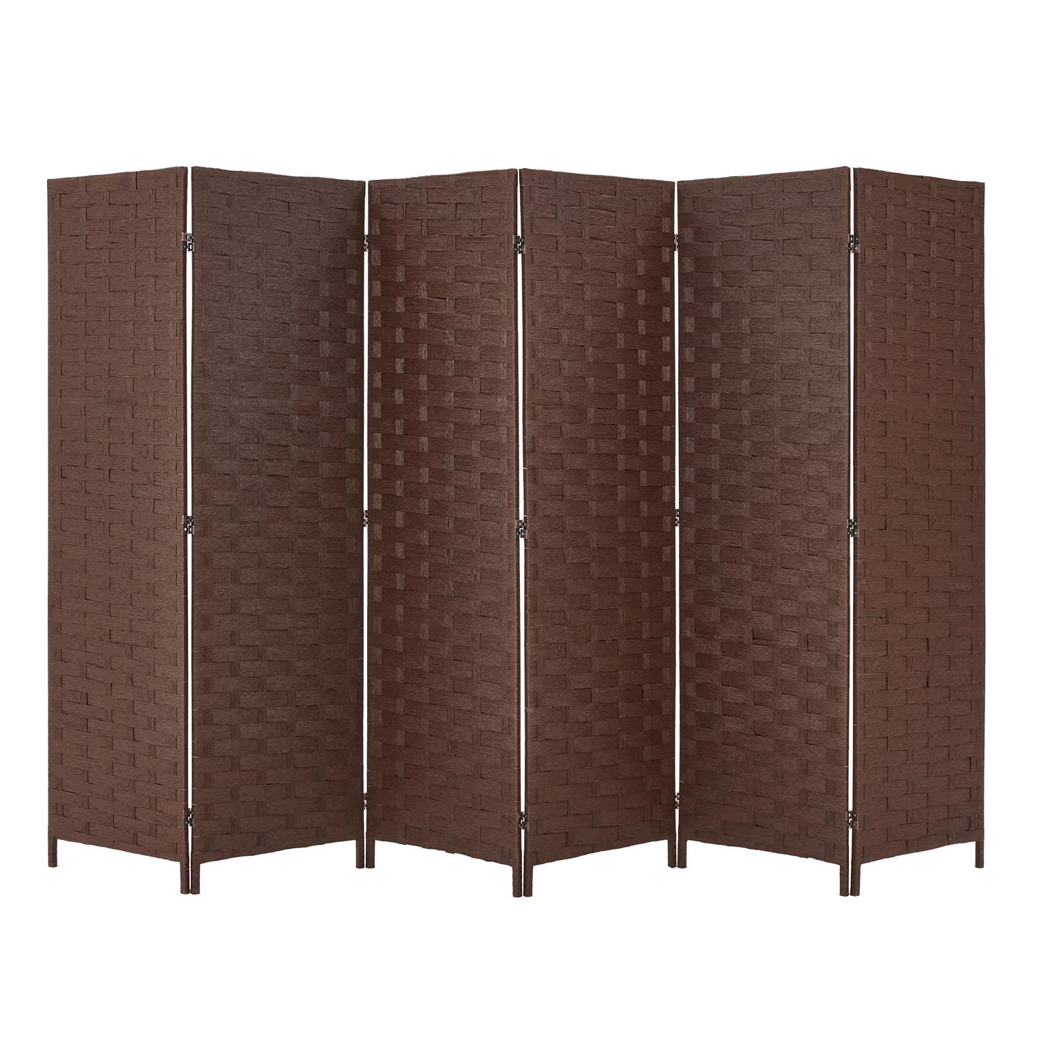 YODOLLA 6 Panels Room Divider, 6 FT Tall Weave Fiber Room Divider, Double Hinged Folding Privacy Screens, Freestanding Room Dividers, Brown