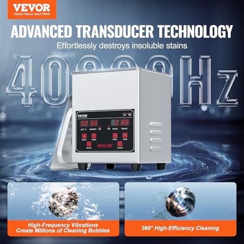 VEVOR Ultrasonic Cleaning with Digital Timer & Heater, Professional Ultra Sonic Jewelry Cleaner, Stainless Steel Heated Cleaning Machine for Glasses Watch Rings Small Parts Circuit Board (10L)