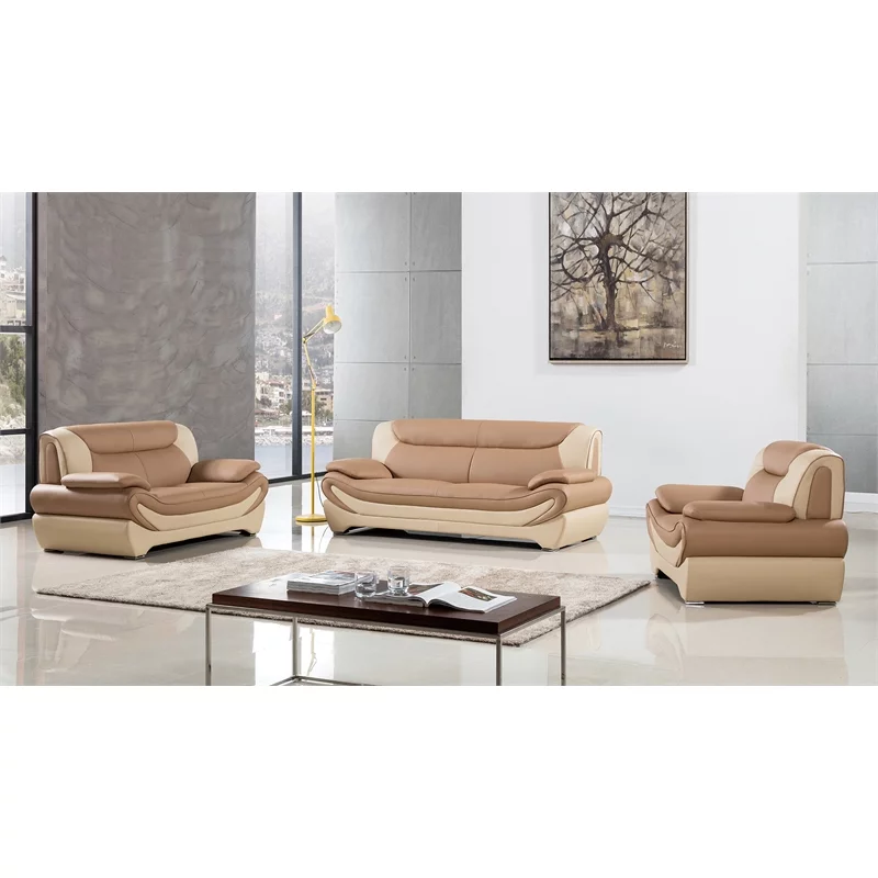 AE209 Camel (Tan) and Ivory Color With With Faux Leather Loveseat