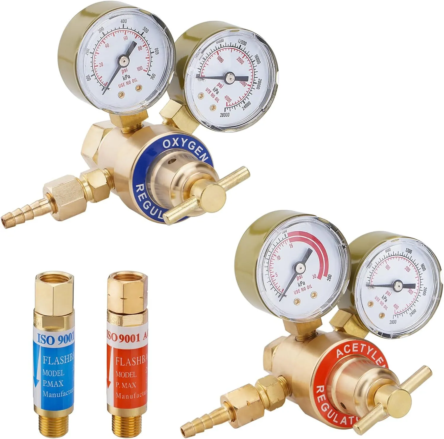 CarBole Oxygen Acetylene Regulator Welding Gas Gauges + Flashback Arrestors Regulator