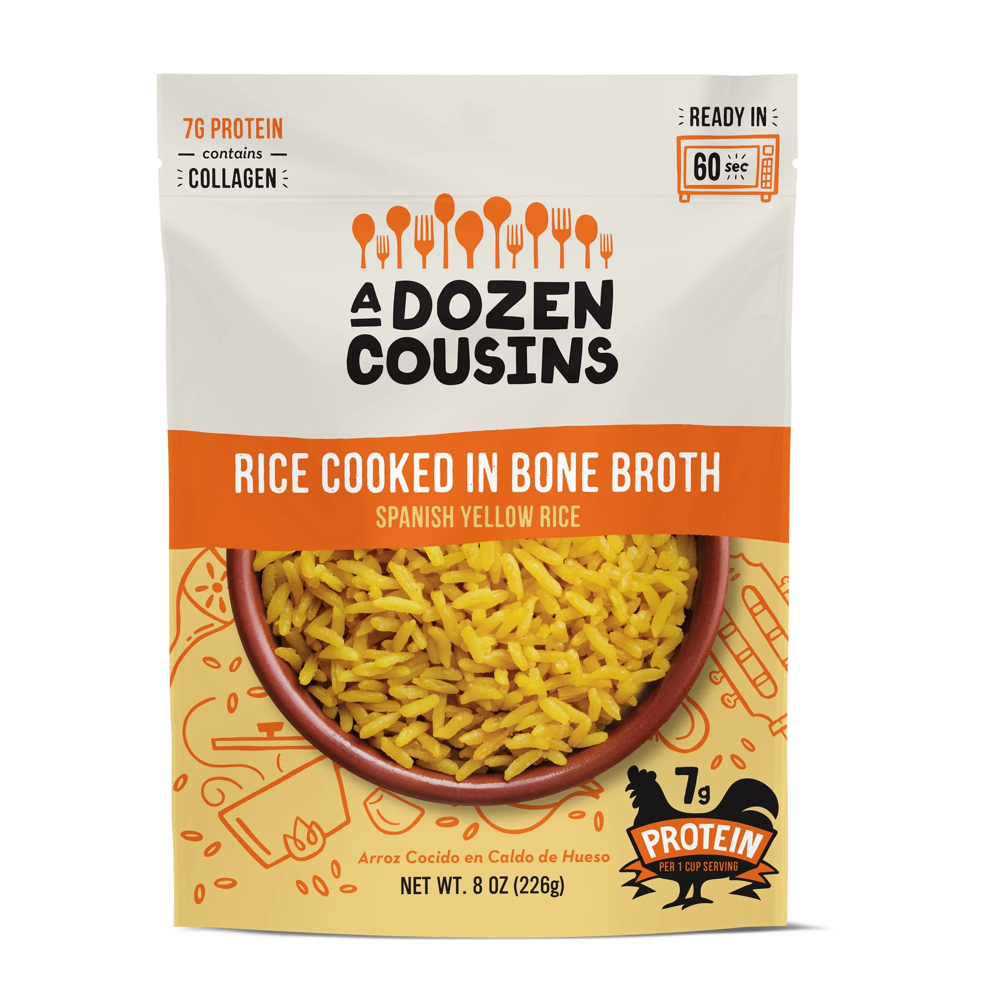 A Dozen Cousins Yellow Spanish Rice Cooked in Bone Broth, (6 pack) 8 oz Pouch
