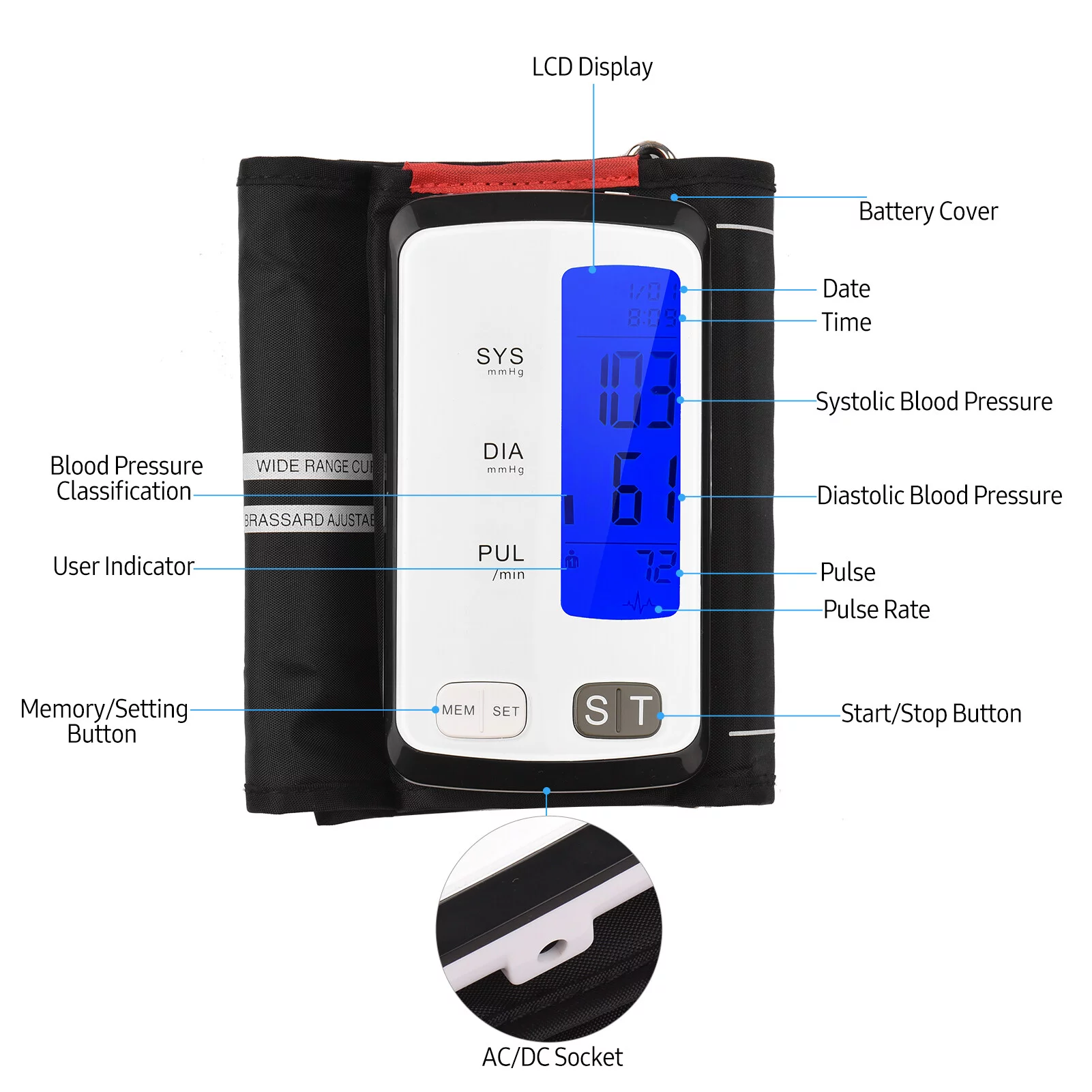 Vistreck Smart BT Tester Automatic Upper Arm Electronic 3.2-inch LCD Display One Piece Design BP Cuff for Home Use with 6.7-16.5 Inch Cuff Size