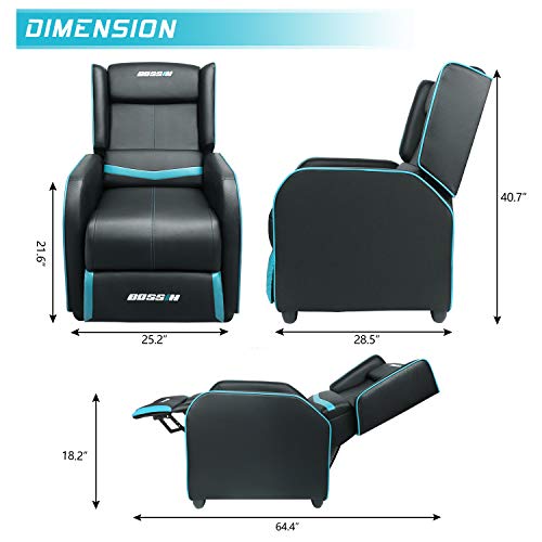 BOSSIN Gaming Recliner Chair for Adults 400lbs Racing Style Sofa Big and Tall PU Leather Recliner Seating, Modern Ergonomic Lounge Comfortable Home Movie Theater for Living Room(Cyan)