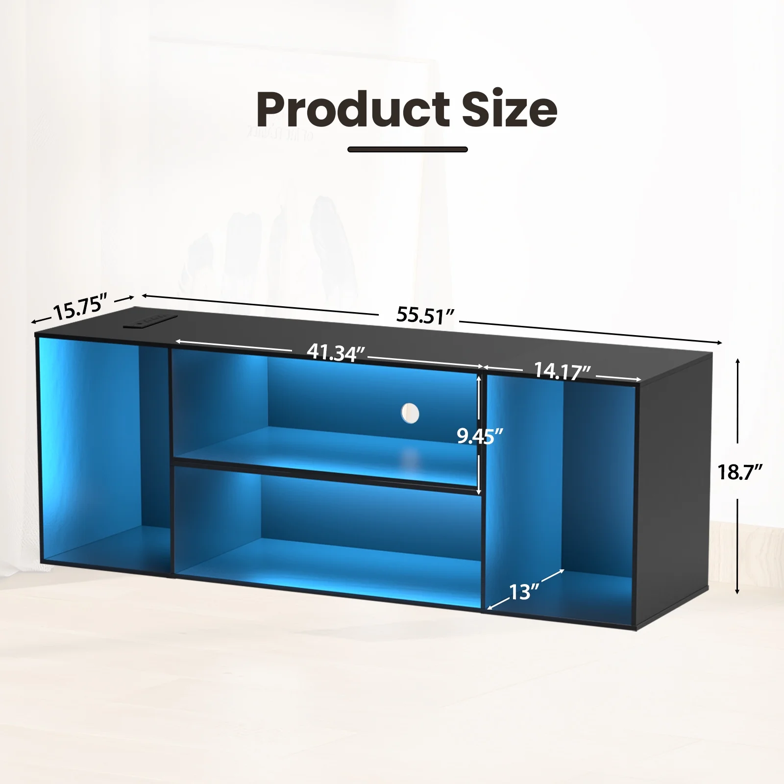 AIMEZO LED TV Stand, Modern TV Stand with Power Strip & USB Ports, Game Console Entertainment Center with Storage Shelves and Media Layers for 70 Inches TVs (Black)