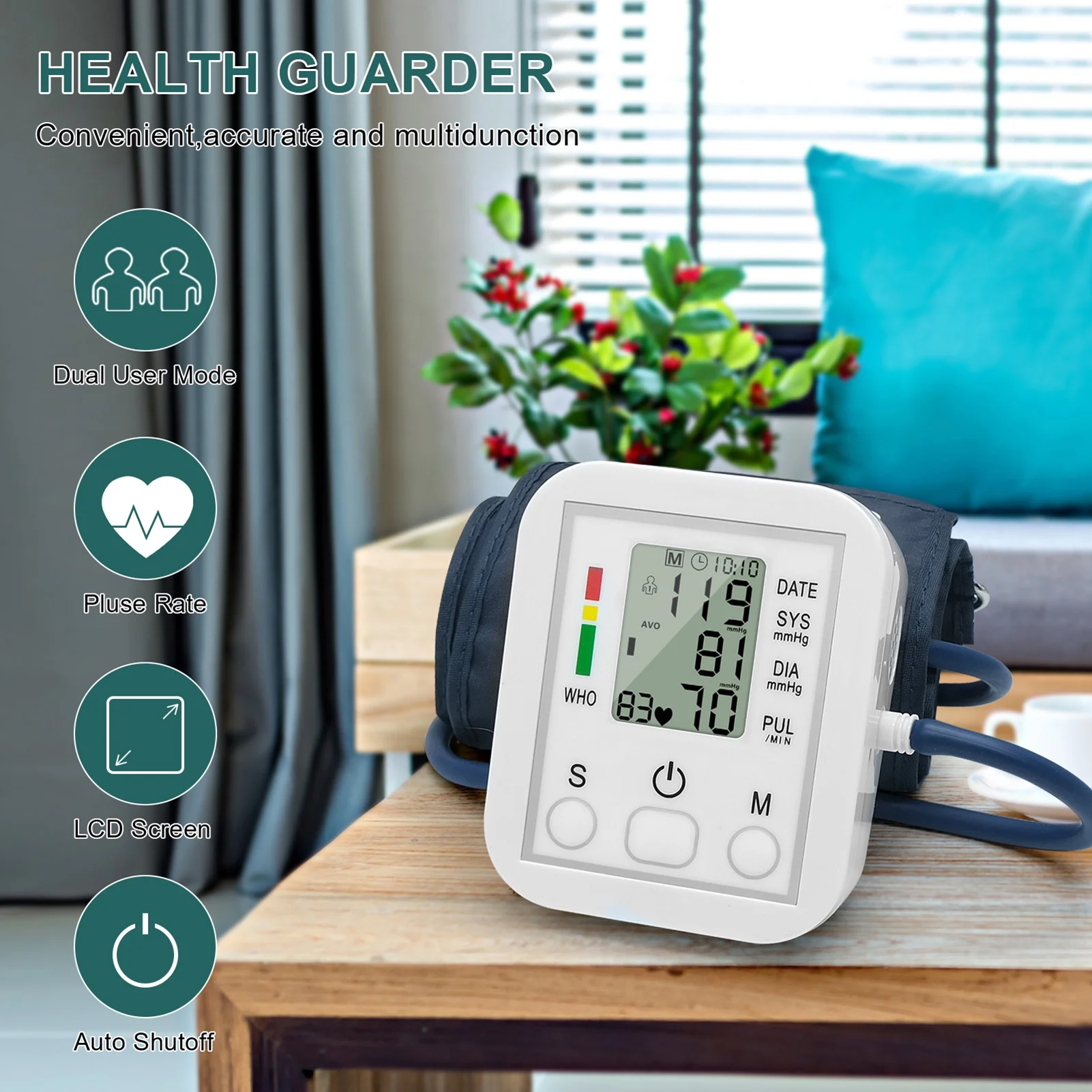 Portable & Household Arm Band Type Sphygmomanometer Lcd Display Accurate Measurement