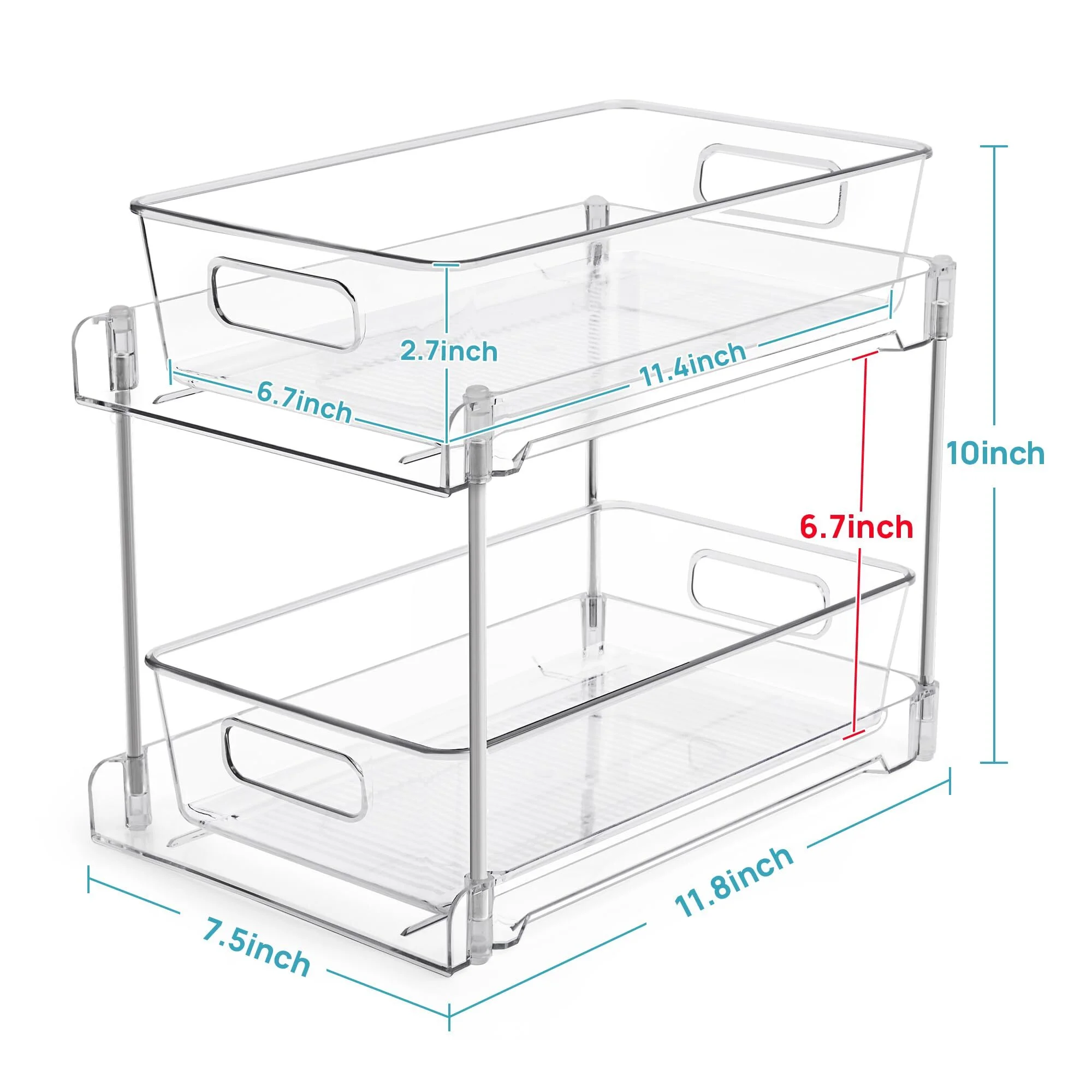 Vtopmart 4-Pack Under Sink Organizer, 2 Tier Bathroom Storage Organizer, Pull-Out Organization with Track for Pantry, Kitchen