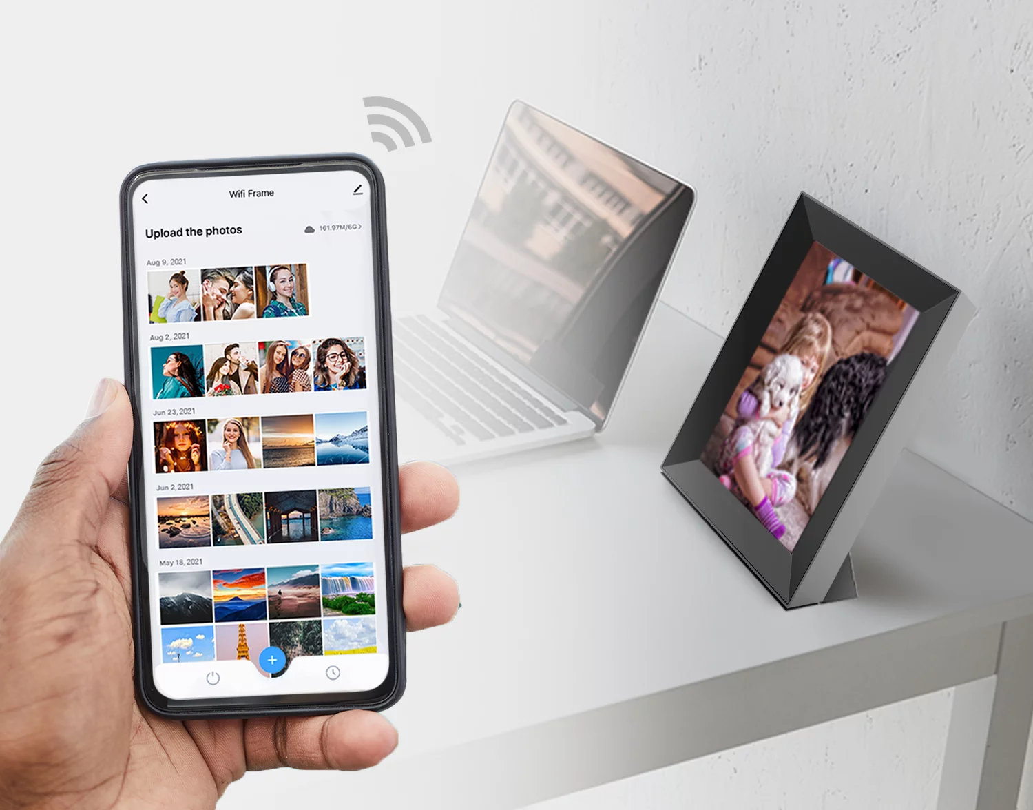 eco4life - 8” Wi-Fi Digital Picture Frame - Ultra HD Wide Angle IPS Touch Screen Display - App Control for Sharing Photos and Videos with Your Family and Friends - Compatible with Alexa