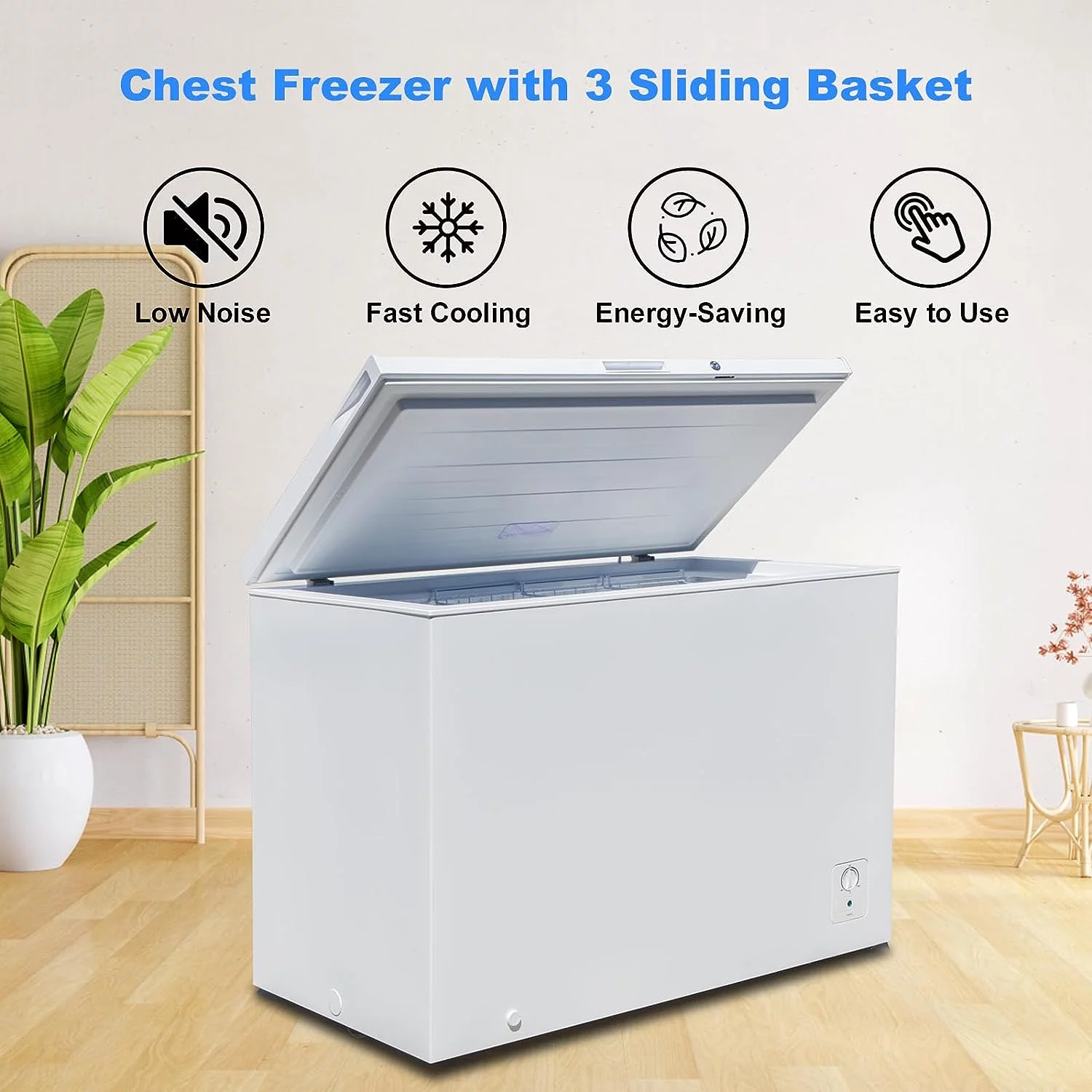 Smad 10.5 Cu ft Chest Deep Compact Freezer, Adjustable Thermostat and Wire Basket for Home, Kitchen, Basement