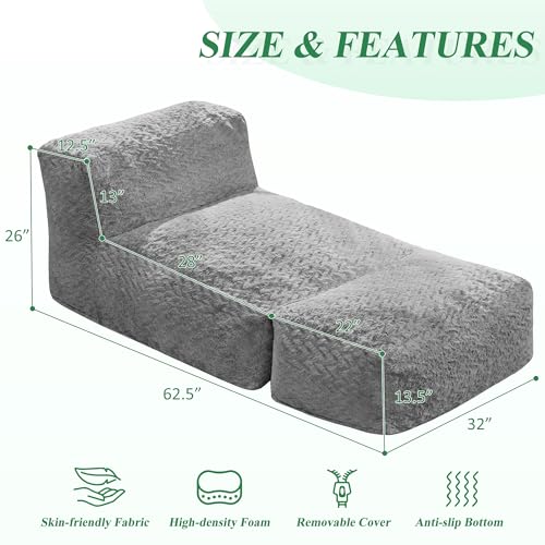 Hobestluk Big Bean Bag Lounger Chairs Large Beanbag Chair for Adults Bean Bag Sofa with Memory Foam Filled for Living Room, Bedroom or Balcony (Grey)