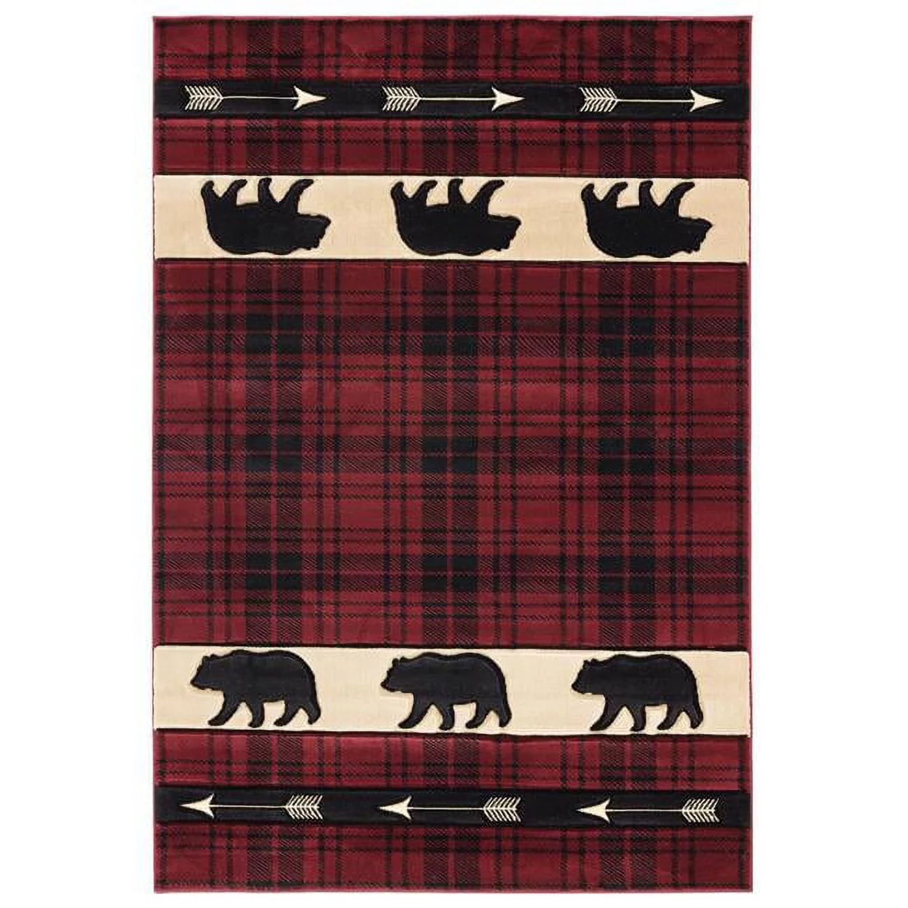 United Weavers Cottage Area Rug 2055 41434 Tartan Bear Burgundy Blocks Plaid 5' 3