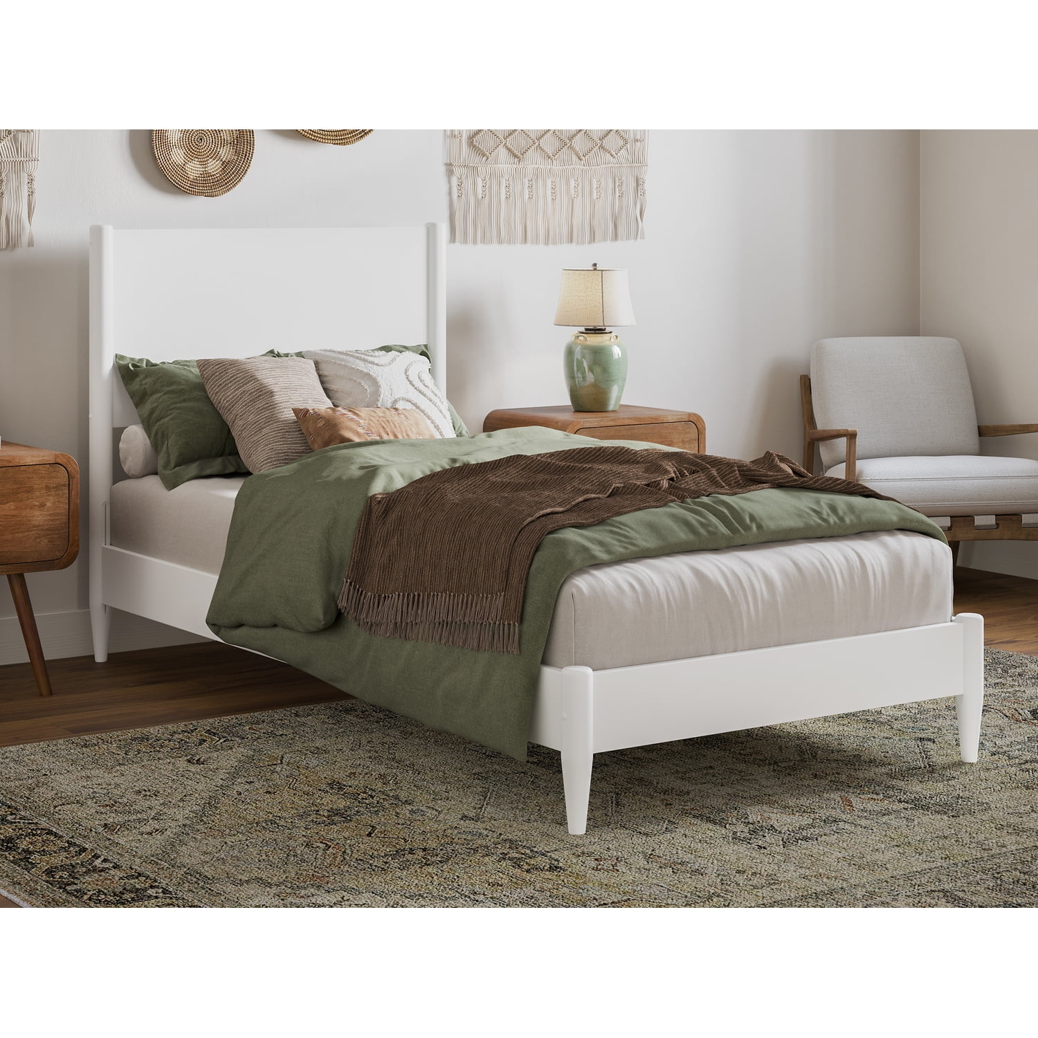 Pasadena Twin XL Wood Low Profile Platform Bed in White