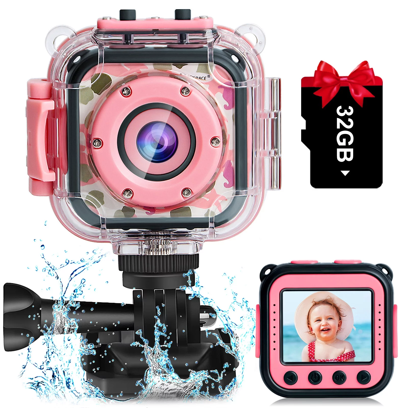Kids Camera Waterproof Pool Toy - Children Digital Video Camera Underwater Camera for Kids 1080P- Toddler Safe Camcorder DV Girls Pink Birthday Gits 3-14 Years