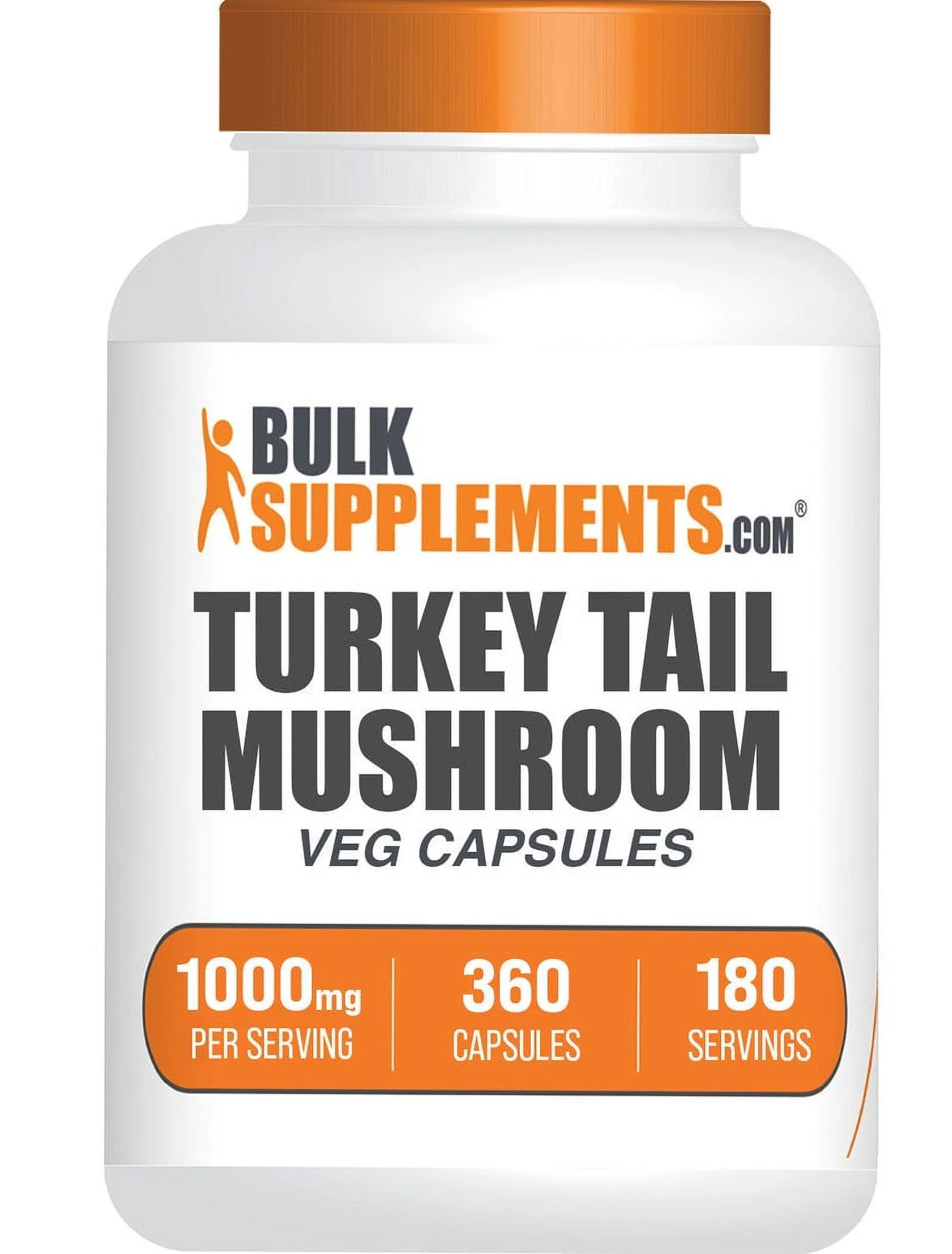 BulkSupplements.com Turkey Tail Mushroom Capsules, 1000mg - Digestive Support - Vegan Capsules - Coriolus Versicolor (360 Capsules - 6 Month Supply)