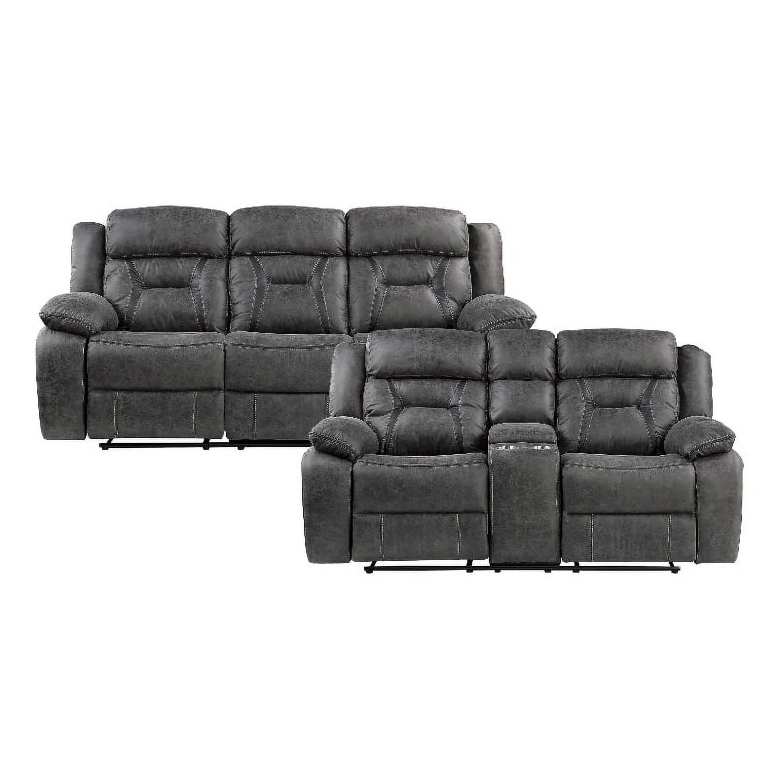 Lexicon Madrona Microfiber 2-Piece Upholstered Manual Reclining Sofa Set in Gray