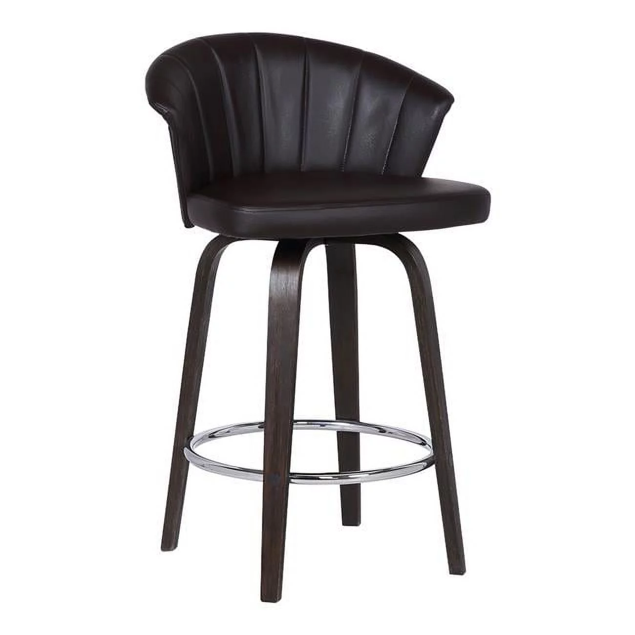 30 in. Ashley Wood Back Swivel Faux Leather Bar Stool, Brown