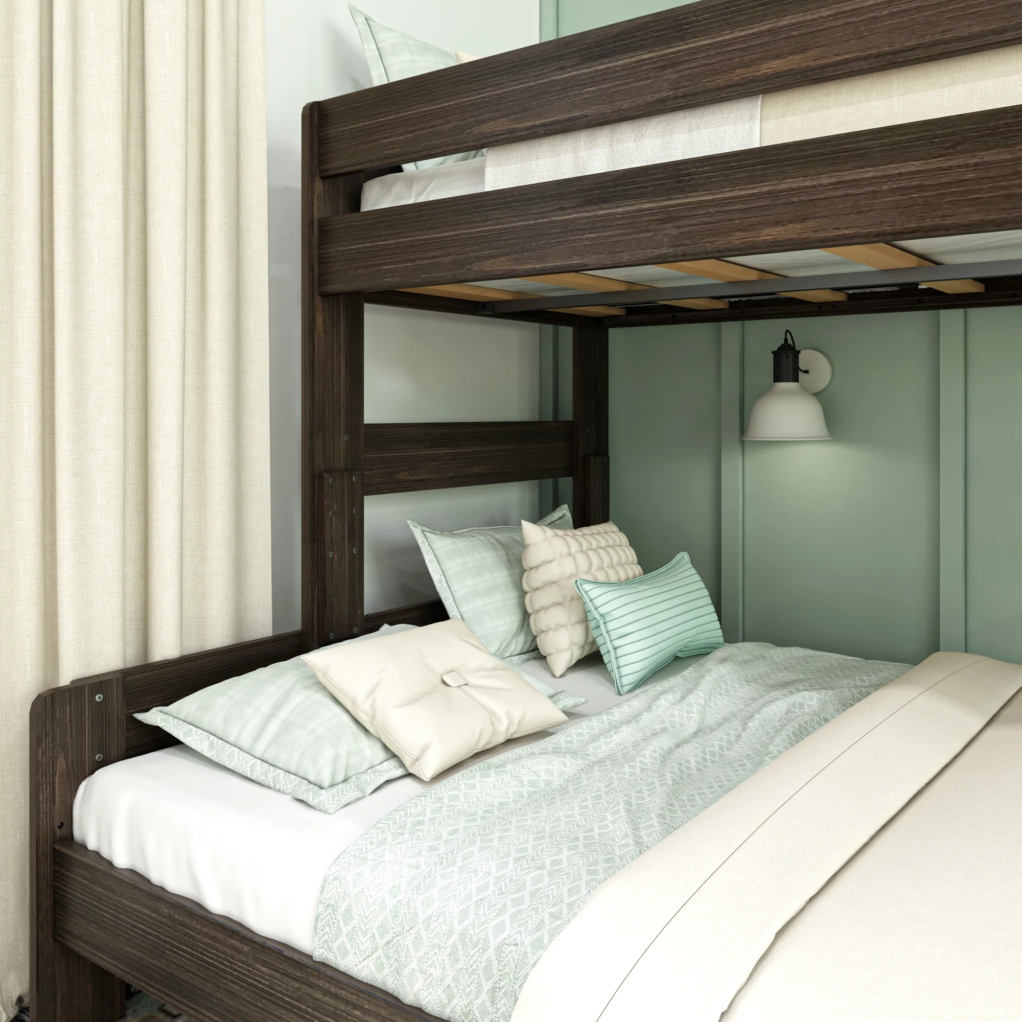 Max & Lily Bunk Bed, Twin XL Over Queen Modern Farmhouse Platform Bed Frame For Kids, Barnwood Brown