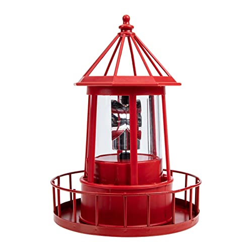 DOITOOL LED Solar Powered Rotating Lighthouse Outdoor Courtyard Solar Hanging Lamp Lawn Lantern for Patio Fence Garden Yard Decorations (Red)