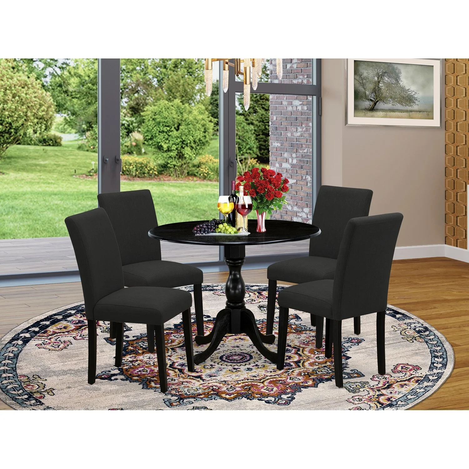 East West Furniture Dublin 5-piece Wood Dining Set in Wire Brush Black
