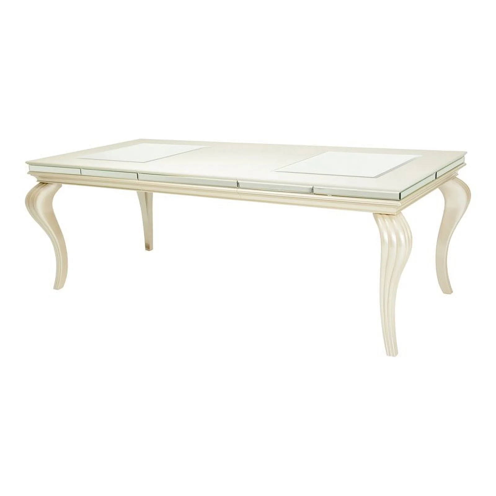 Pemberly Row Modern Wood & Glass Dining Table in Frost Ivory