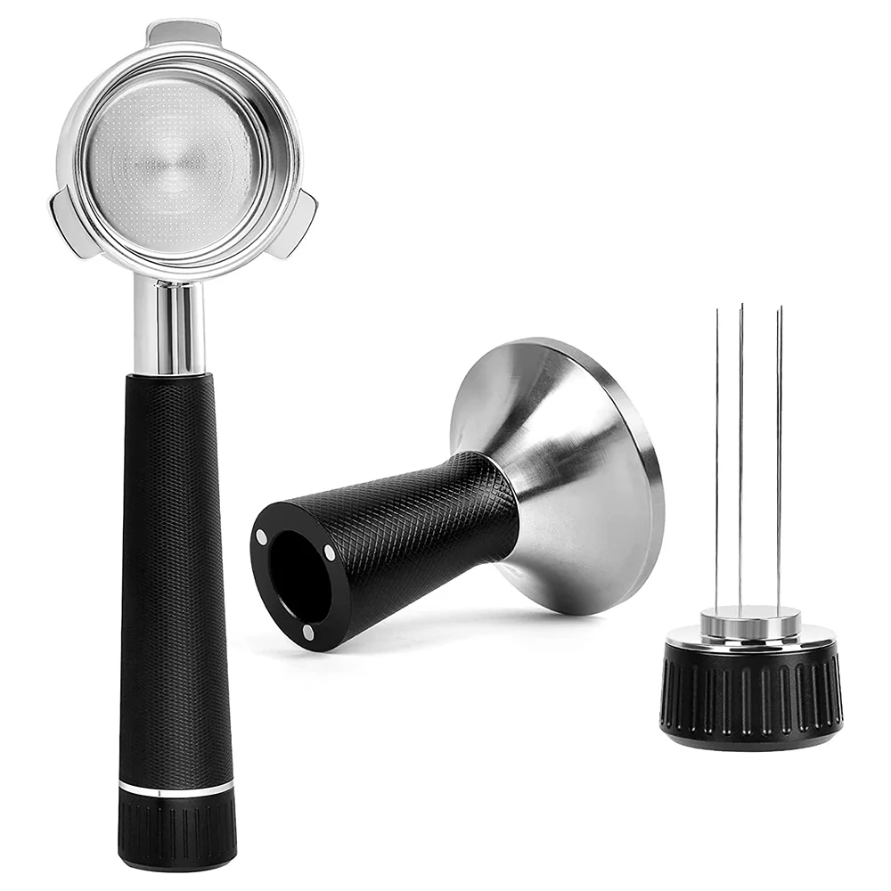 Dcenta Espresso Stirrer Tool - 2 in 1 Coffee Tamper with Stirrer - Stainless Steel Curved Base - Magnetic Coffee Distributor - Bottomless Portafilter with Filter Basket - 54m Compatible