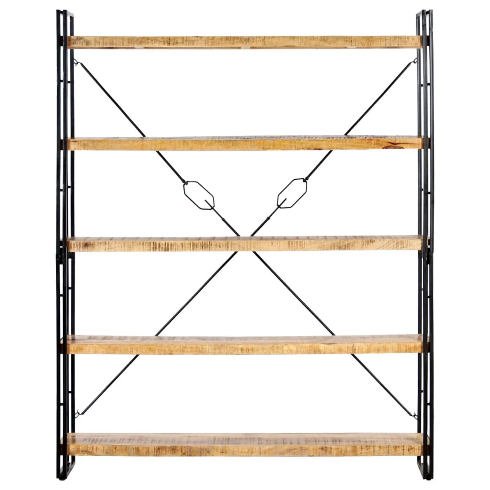 Anself 5-Tier Bookcase with Mango Wood Shelves Steel Frame Display Rack Book Cabinet Organizer for Living Room, Bedroom, Home Furniture 55.1 x 11.8 x 70.9 Inches (W x D x H)