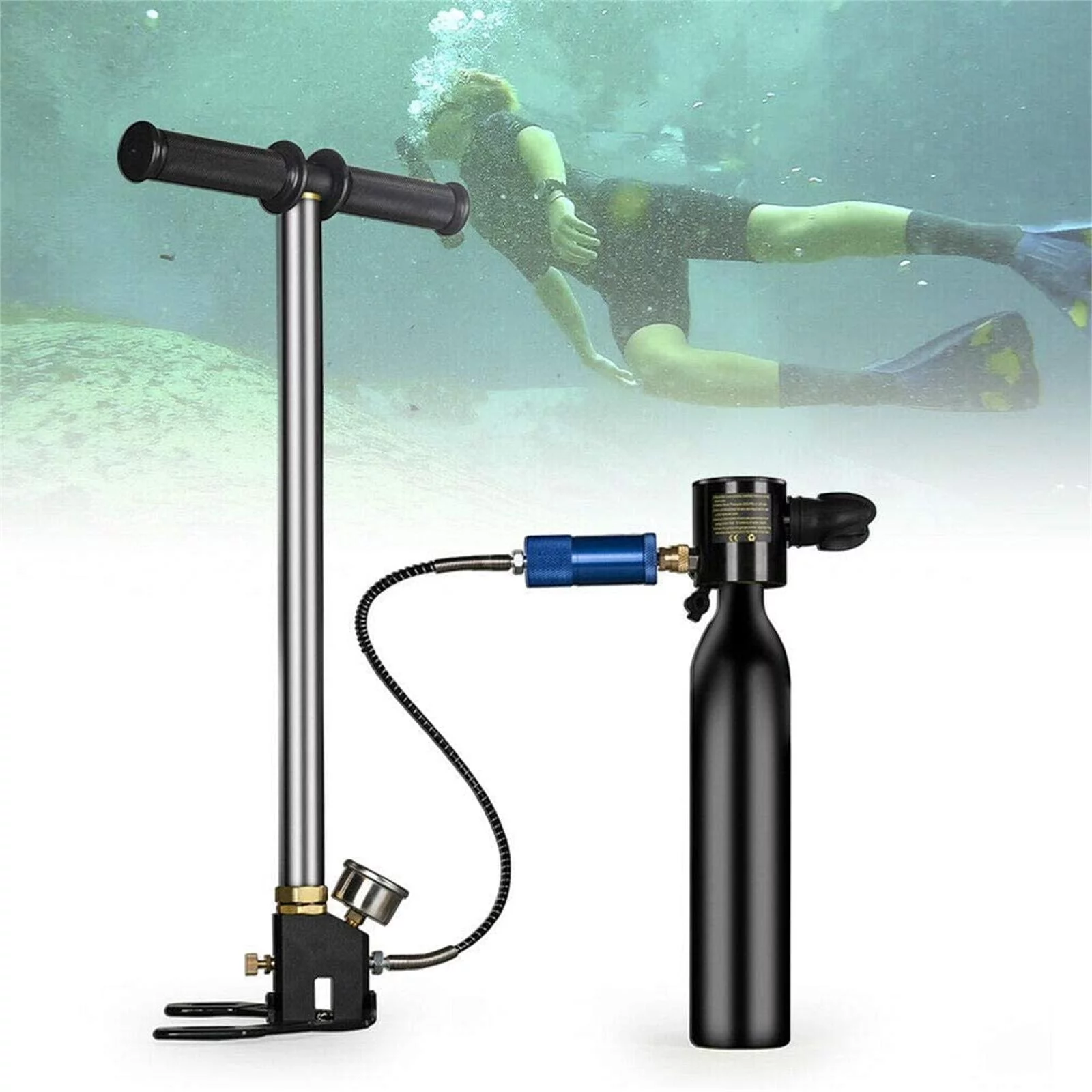 Wuzstar Submersible System Kit Mini Scuba Cylinder Diving Equipment 0.5L Oxygen Cylinder Tank+Pump Snorkeling Breath