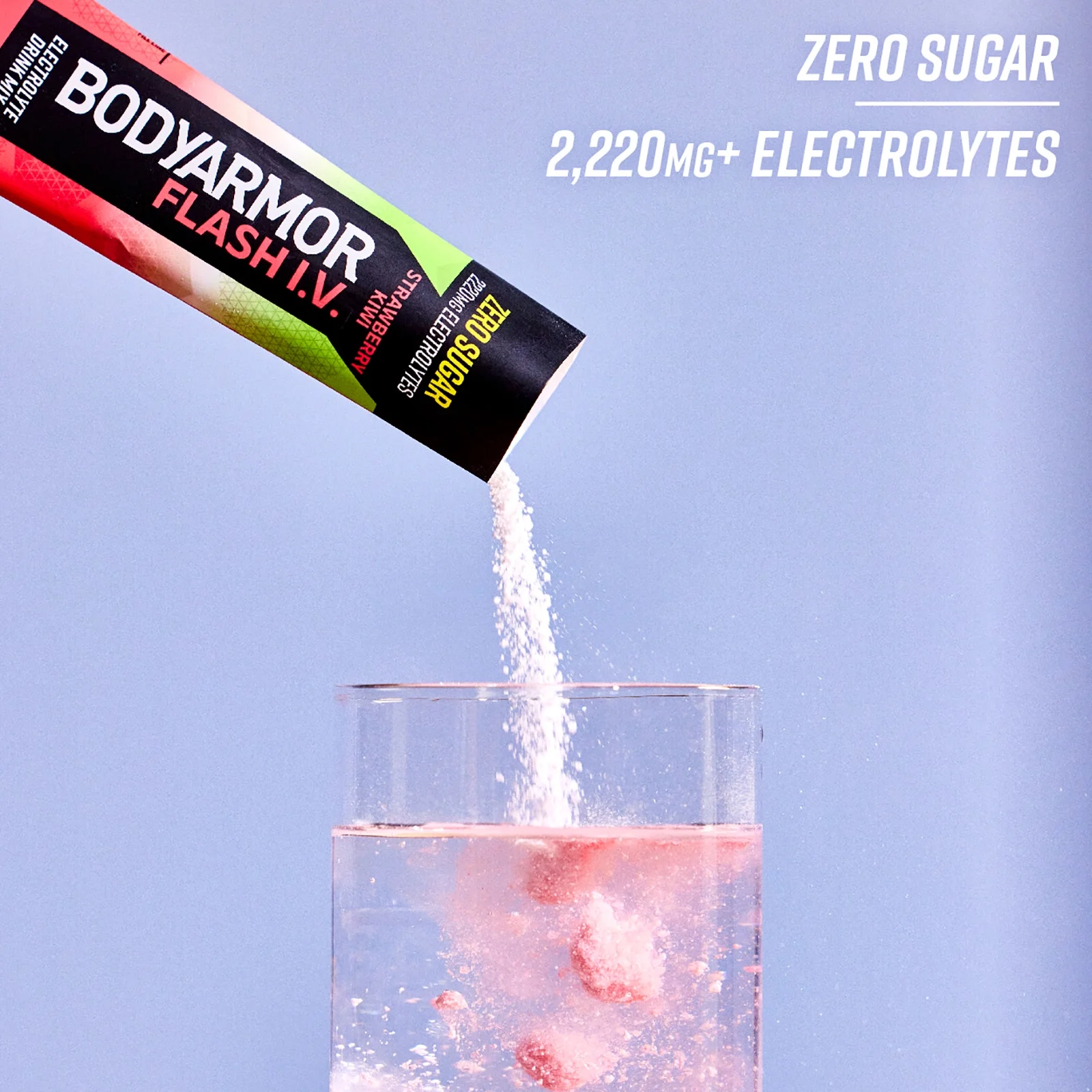 BODYARMOR Flash I.V. Rapid Rehydration Electrolyte Powder Sticks, Zero Sugar Drink Mix, Strawberry Kiwi, 15pk