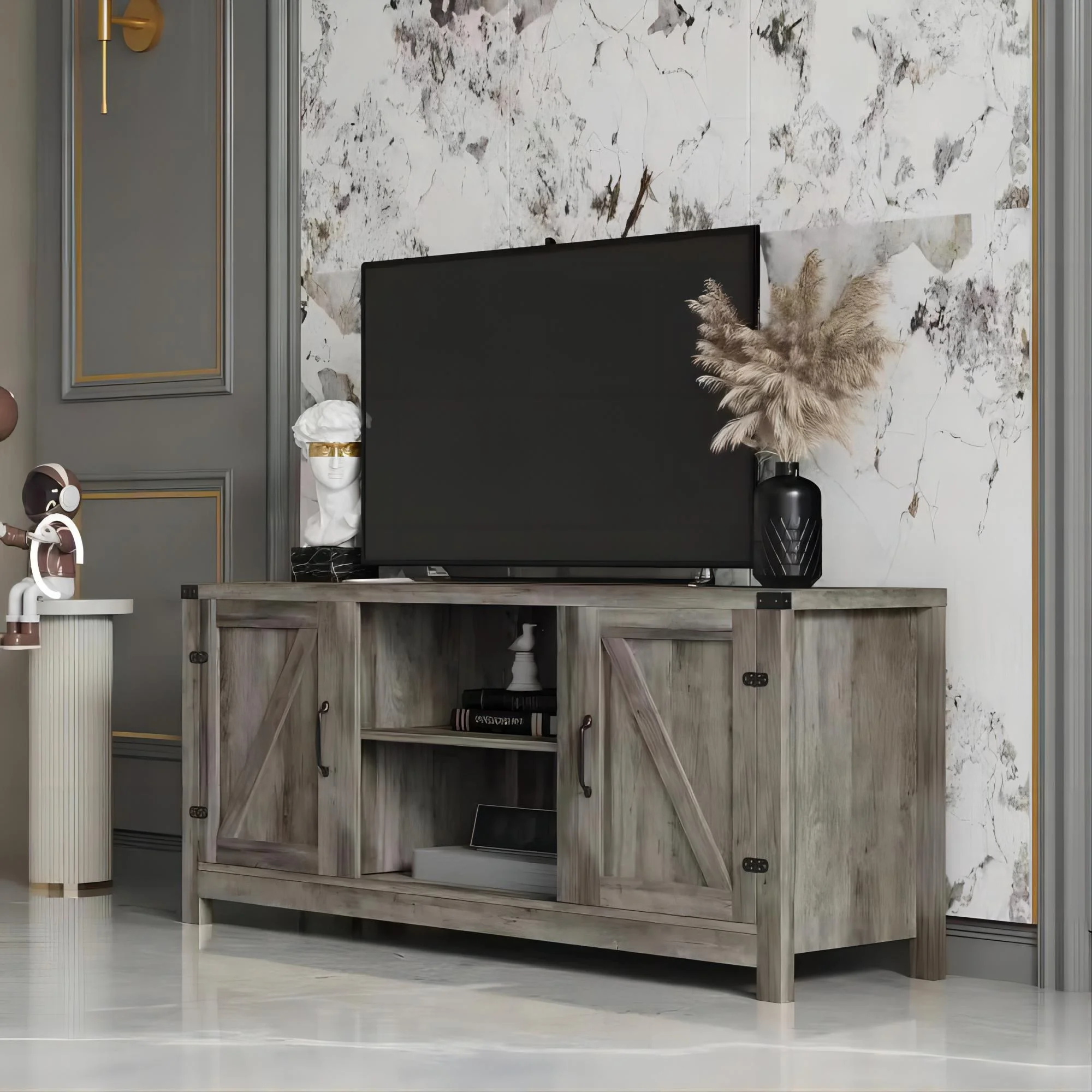 SUGIFT Modern Farmhouse Barn Door TV Stand for TVs up to 65