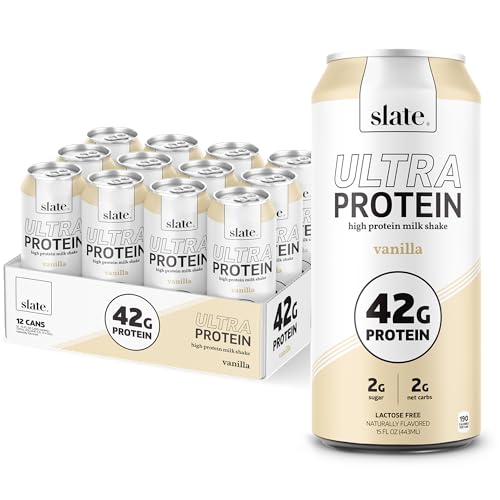 Slate Milk - Ultra High Protein Shake - Chocolate - 42g Protein, 2g Sugar, 200 Calories, 4g Net Carbs - Lactose Free - No Added Sugar, No Seed Oils - Breakfast Boost, Post Workout - 15 fl oz, 12 Cans