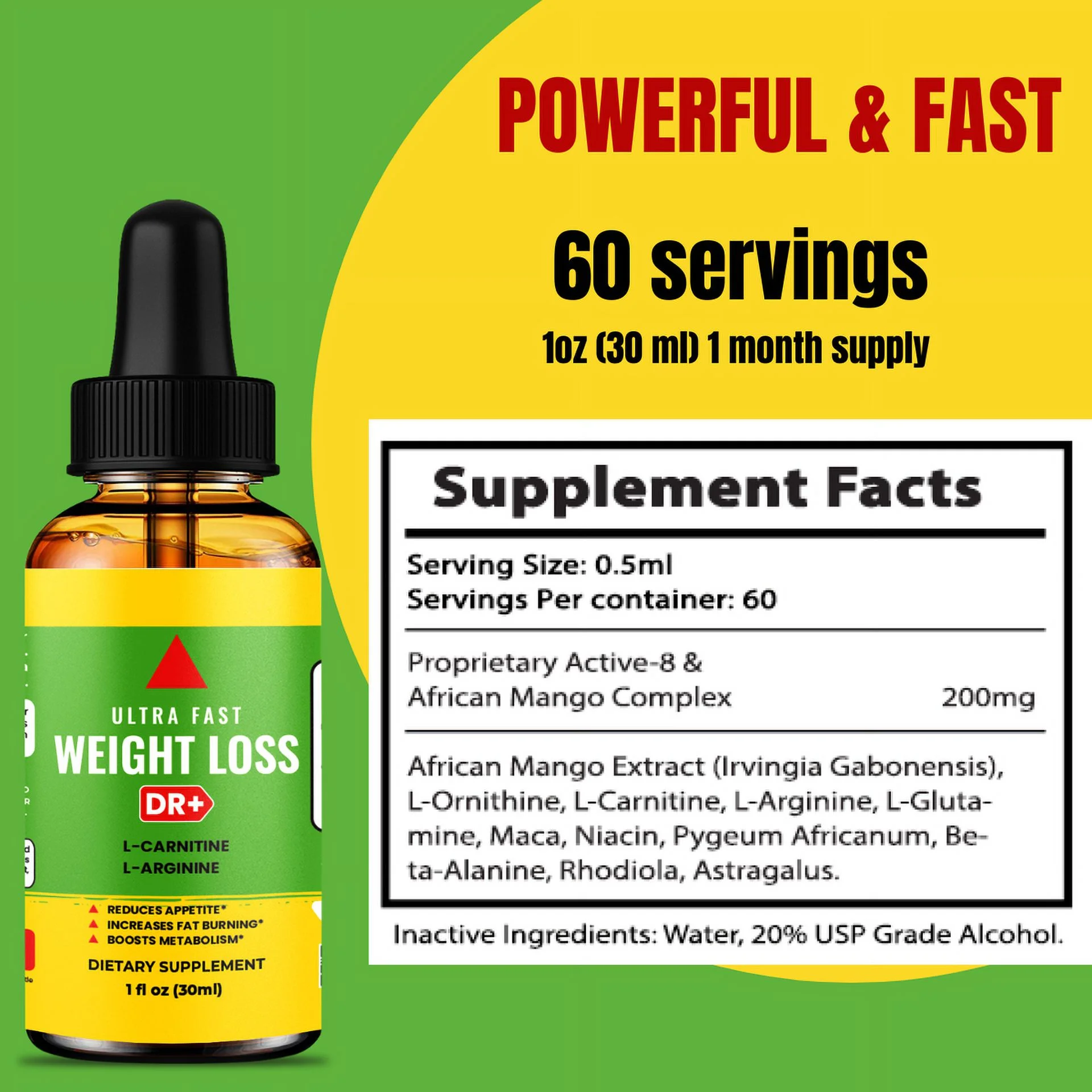 Fast Weight Loss Drops Metabolism Booster Appetite Suppressant, Belly Fat Burner 1 fl oz