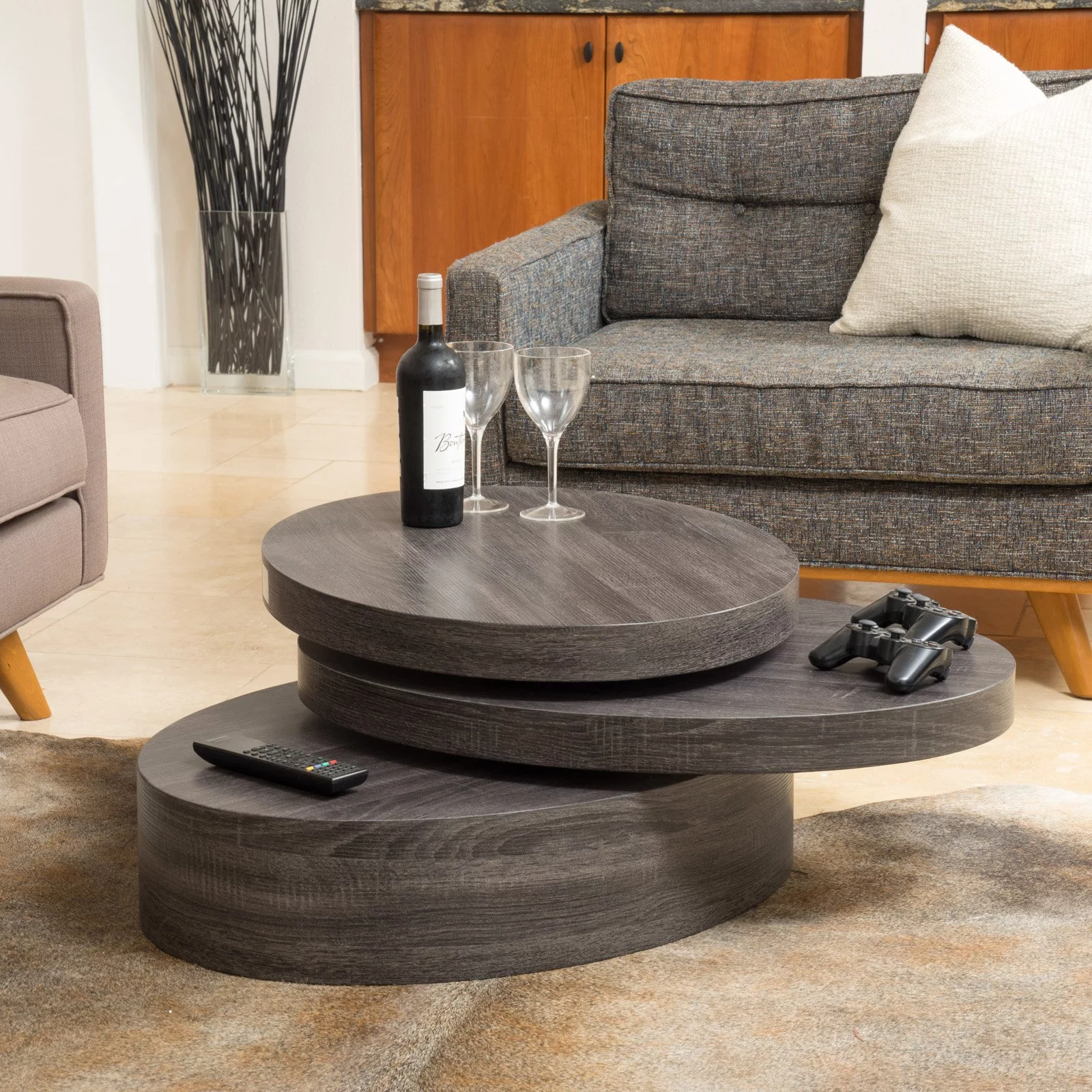 Lenox Oval Mod Rotating Wood Coffee Table