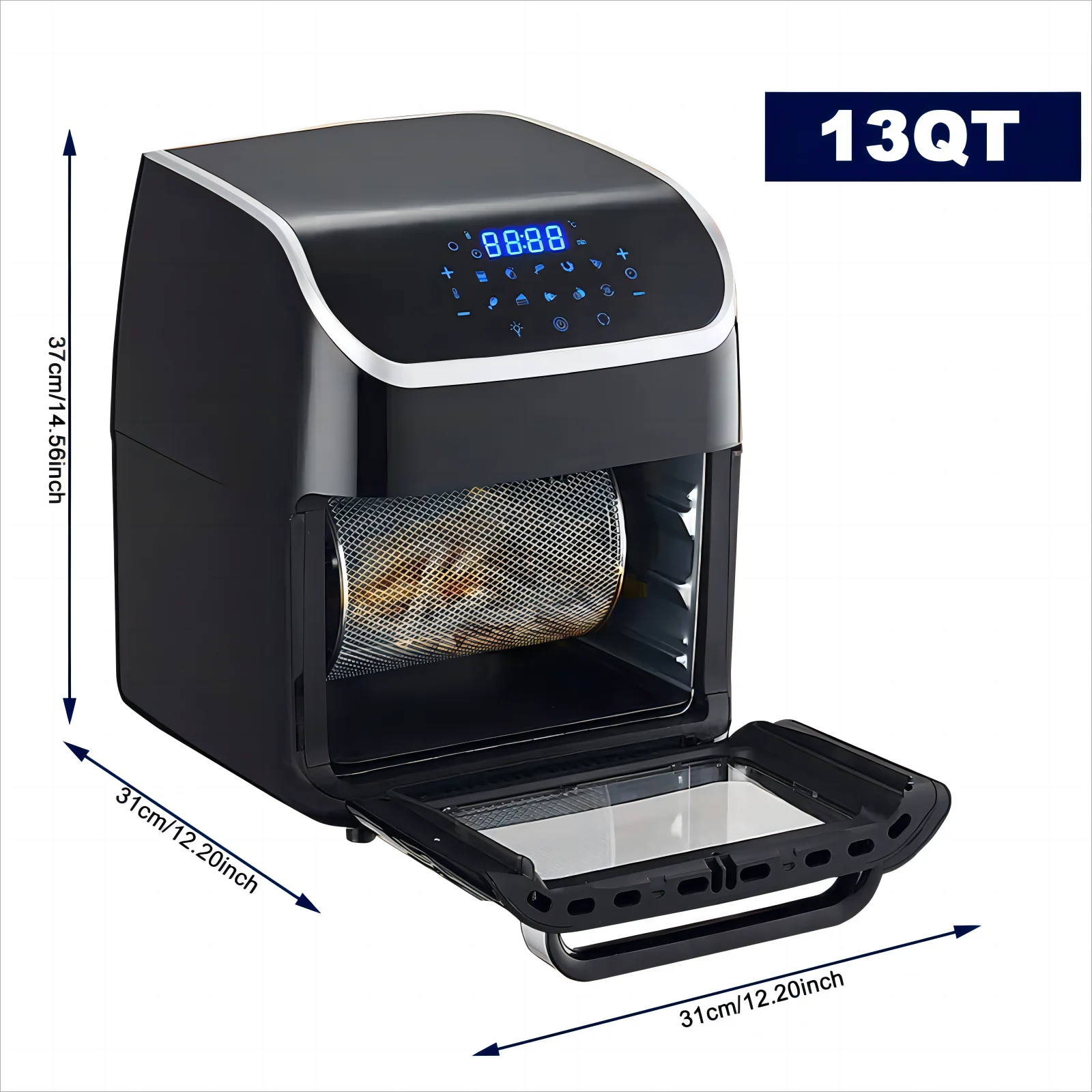 Jacgood 12L 1800W Air Fryer Oven, 10-in-1 Family-Sized Oven, Digital Air Fryer Oil Free Low Fat Healthy Cooker With Touch Screen and Temperature Control