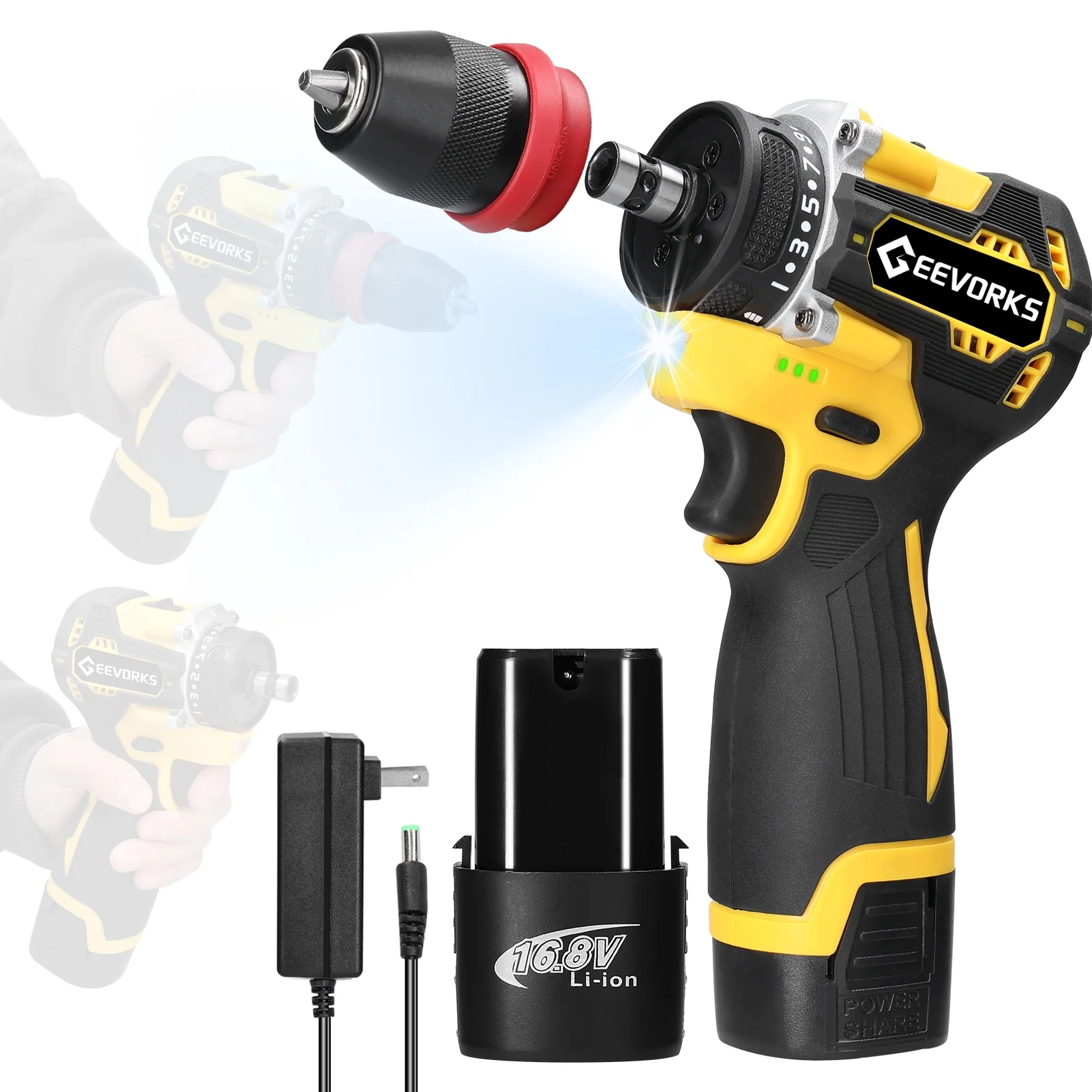 Geevorks Electric screwdriver,Drill Screwdriver Power 16.8V 2in1 Screw Driver Appliances Power Tool 2in1 Lithium Drill Torque Motor Screw Motor Screw Driver 45Nm Torque screwdriver SIUKE 16.8V QISUO