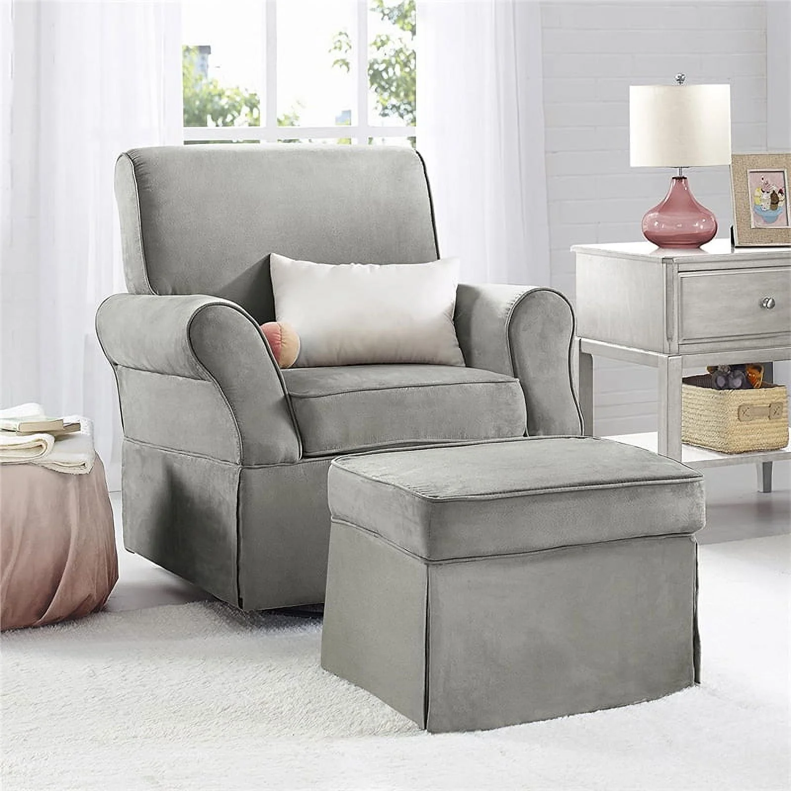 Rosebery Kids Swivel Nursery Glider and Ottoman Set in Gray