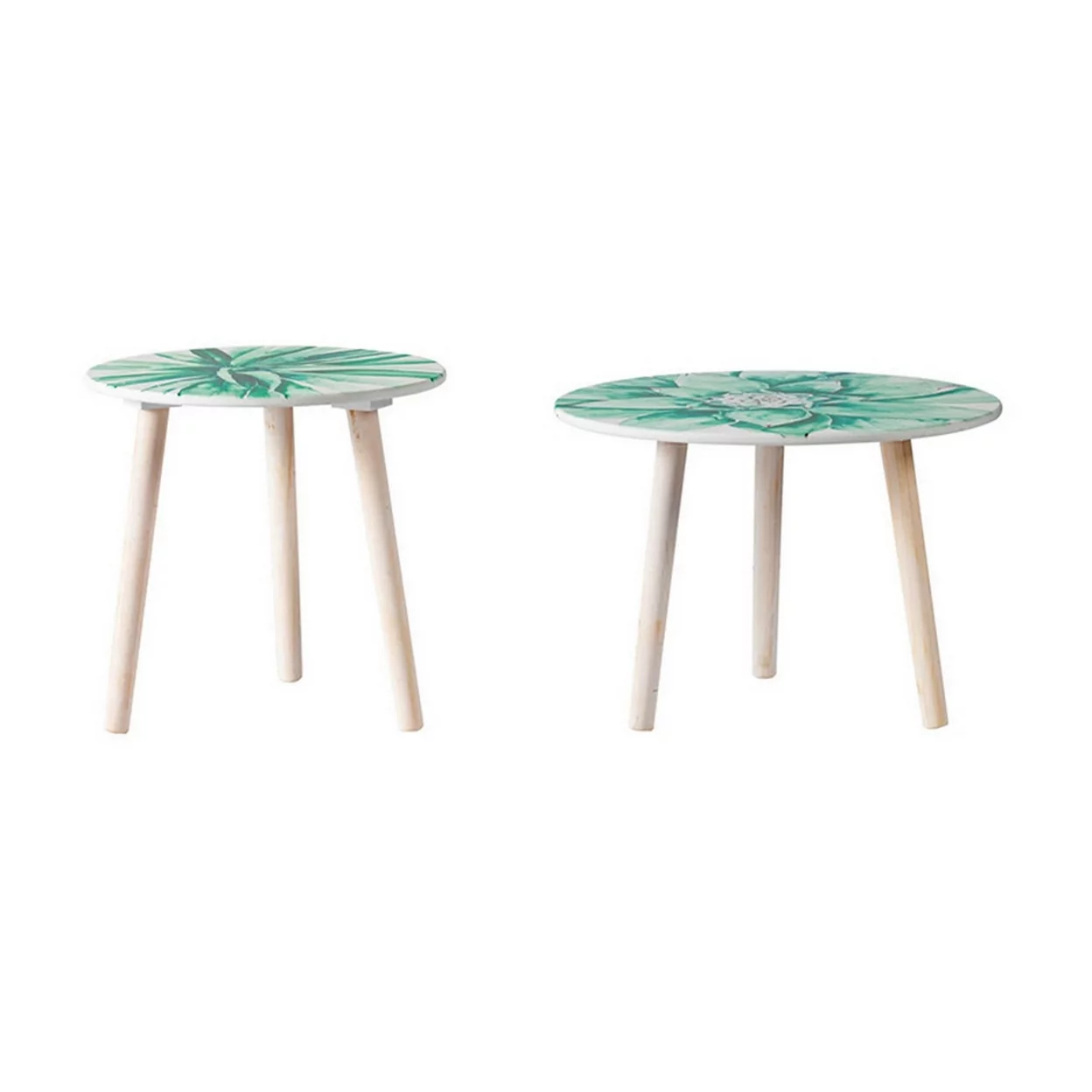 20 Inch Modern Wood Side Tables, Watercolor Print, Set of 2, Green, White- Saltoro Sherpi